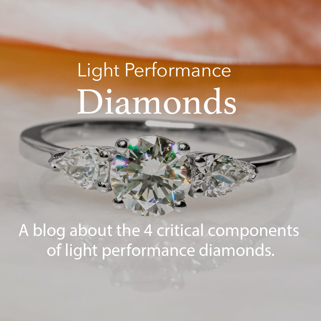 Three-stone diamond engagement ring with pear side stones in white gold