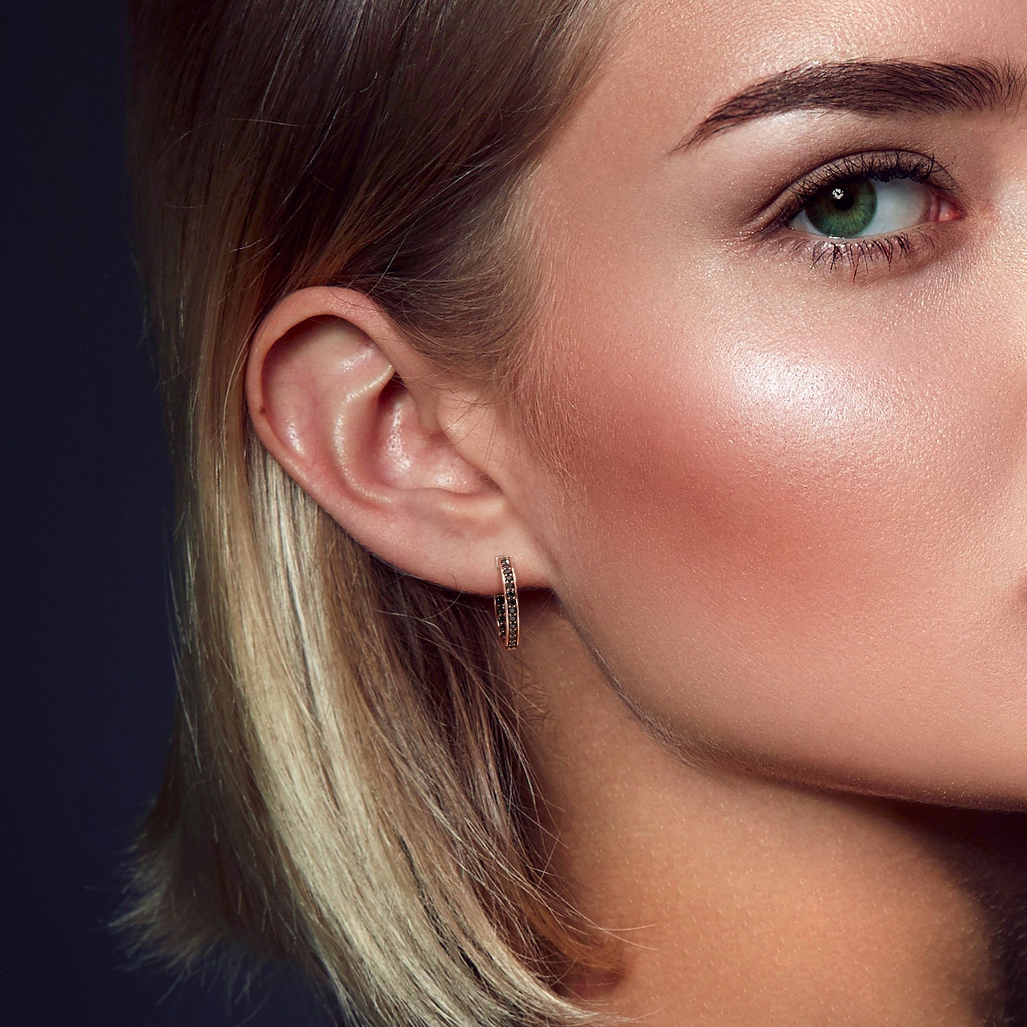 1 Carats black diamonds Rose / Yellow Gold Earrings