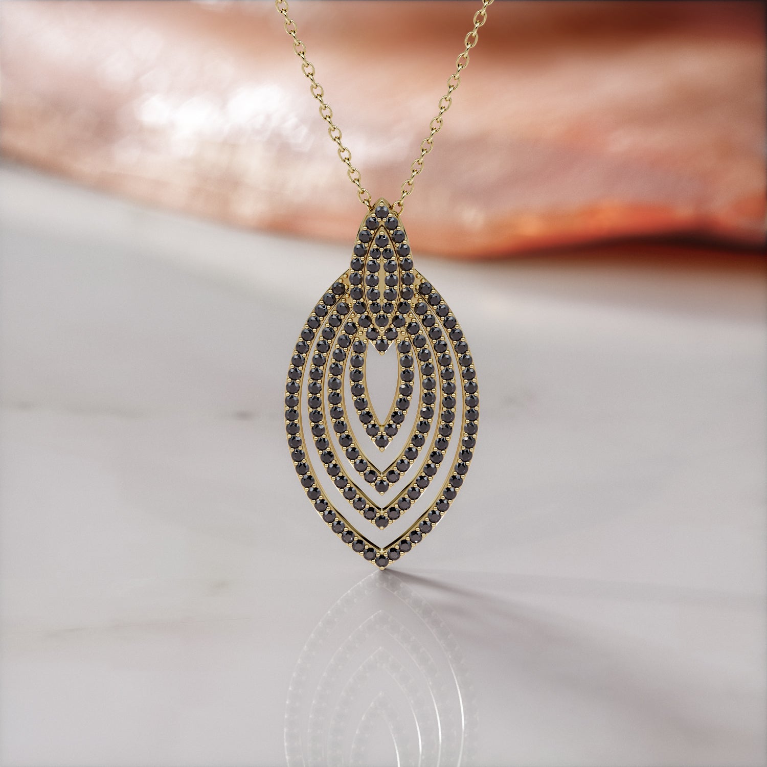 Natural Black Diamond Pendant with Necklace