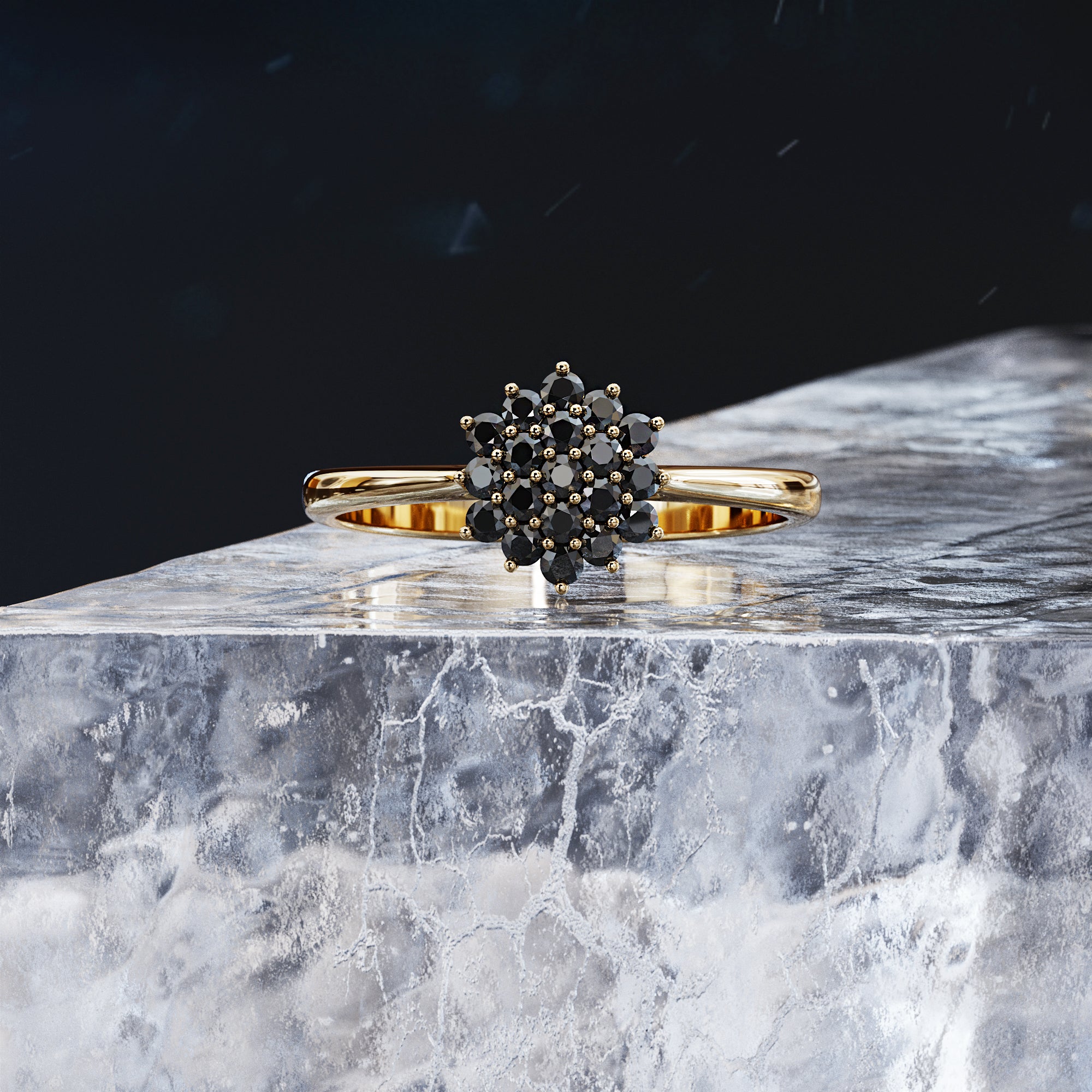Draco - Cluster Natural Black Diamond Ring