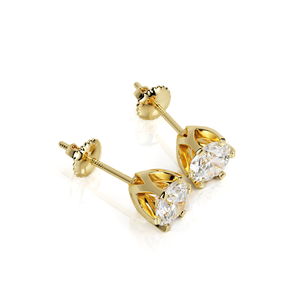 6 Prongs Chunky Solitaire Earrings Natural Diamonds in 14K Gold