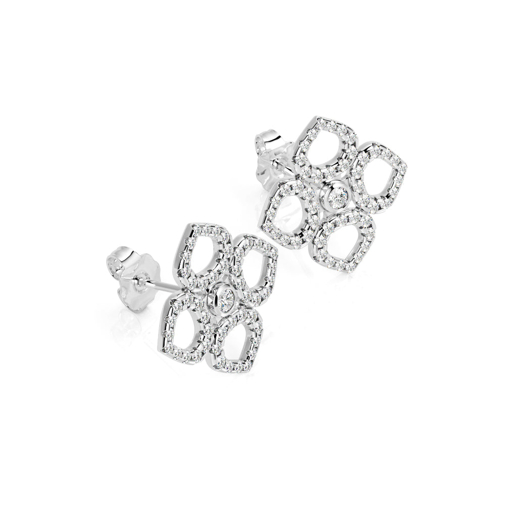 Floral Stud Earrings 1 Natural Diamonds in Yellow Gold