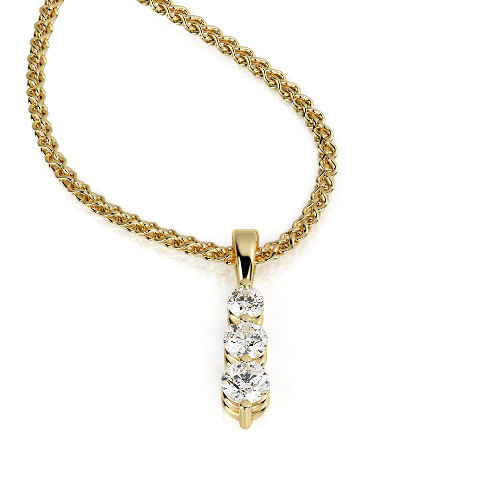Natural Diamond 3-stone Pendant with a White Necklace