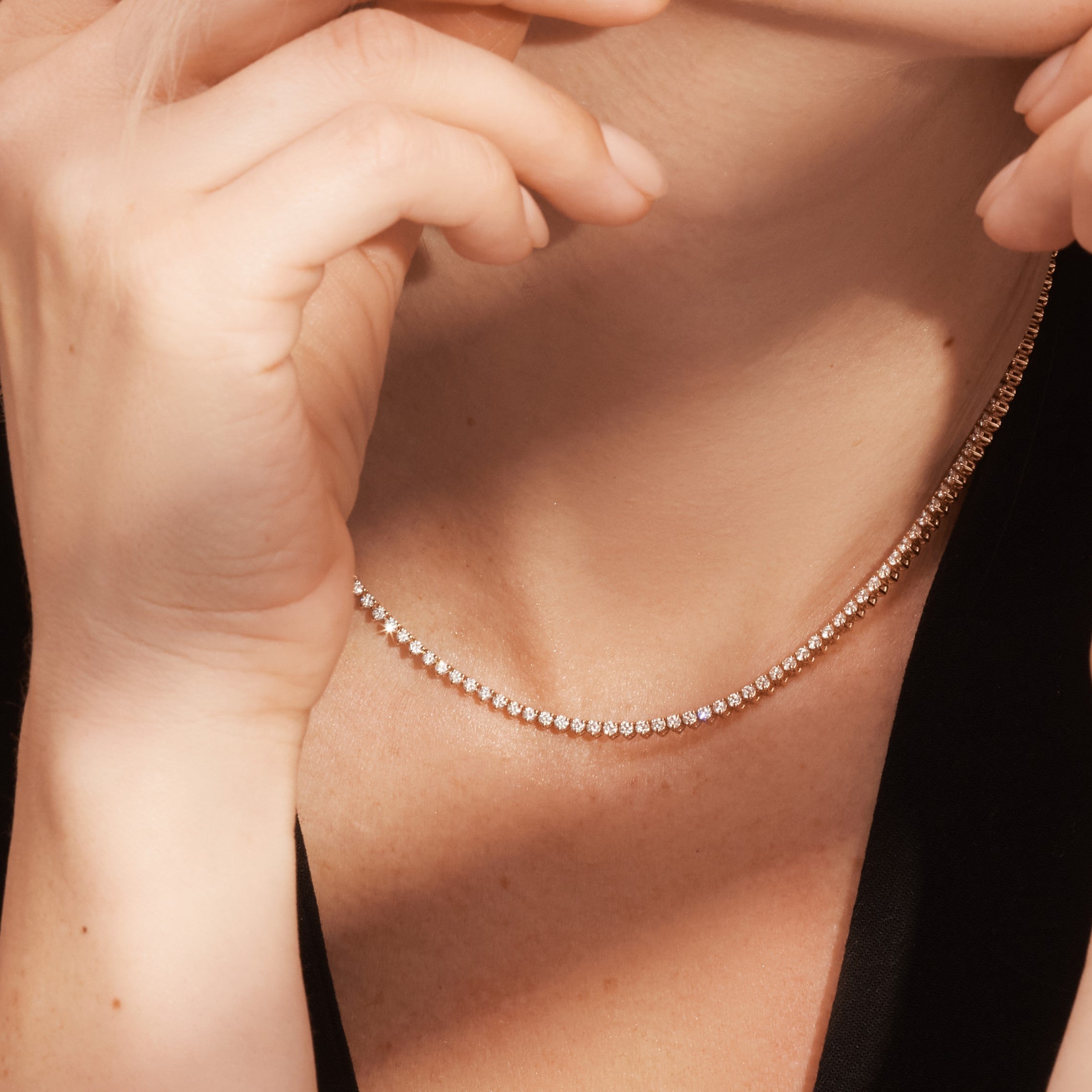 4.74 Carats Diamond Tennis Necklace set in 14K Rose Gold