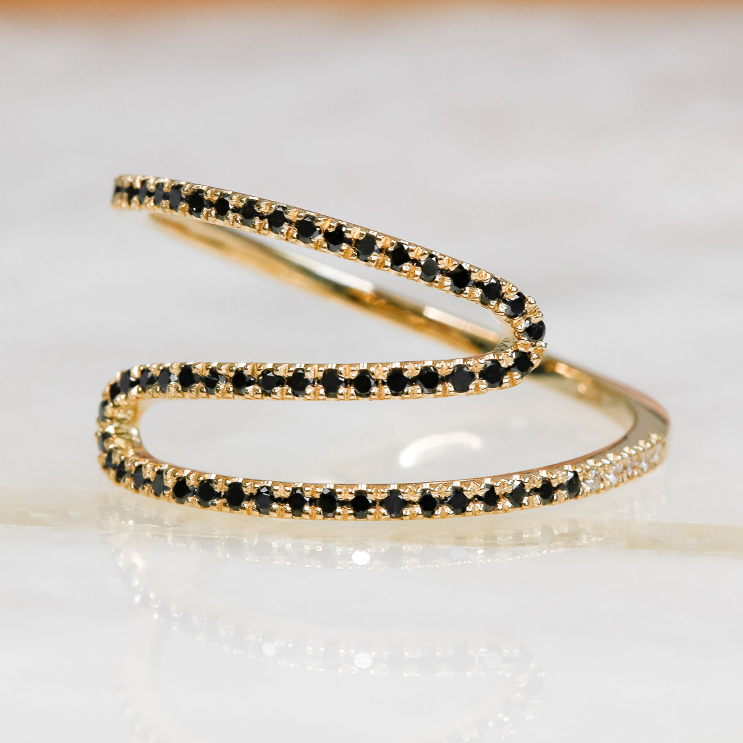 Silverline - Twisted Wavey Natural Black & White Diamond Ring