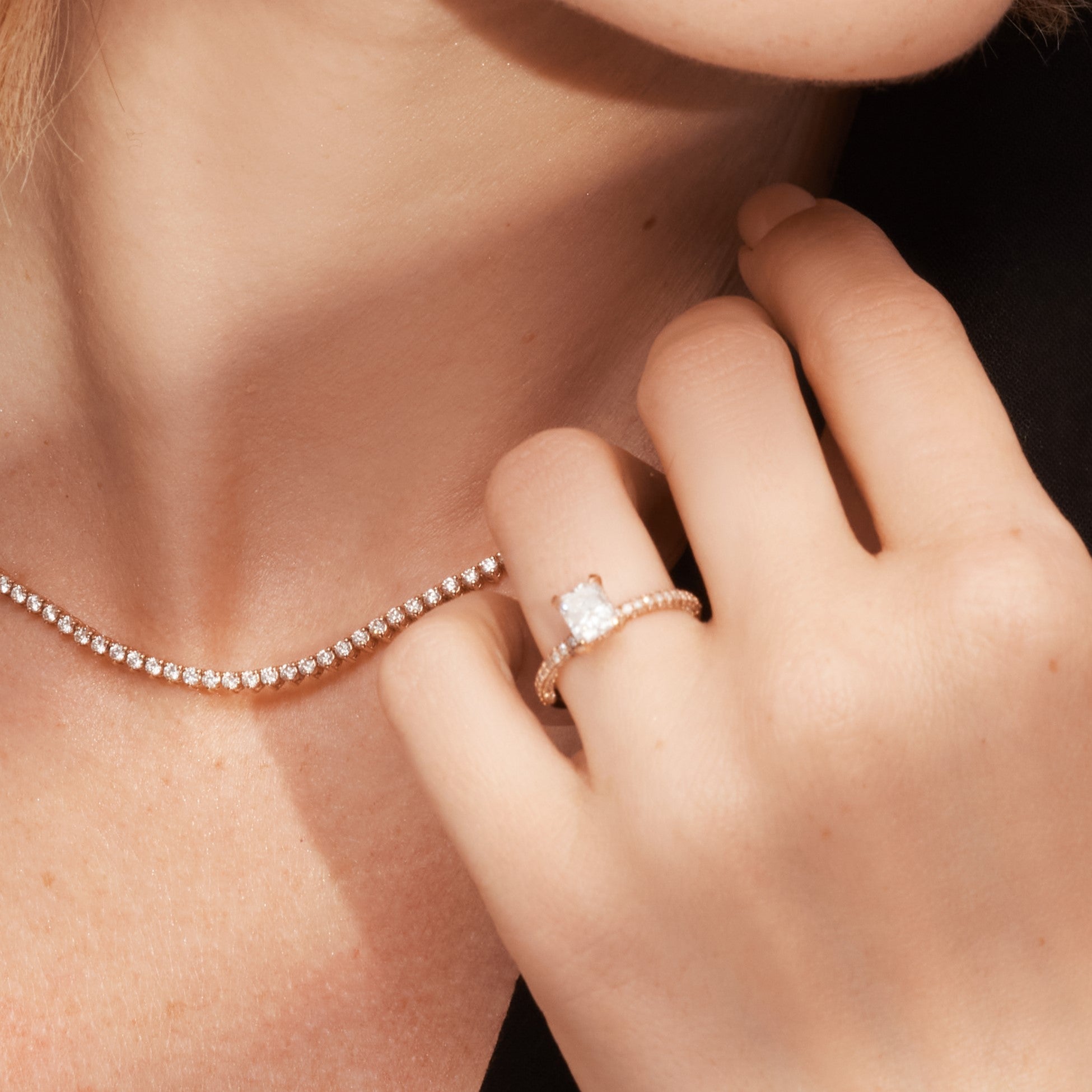 4.74 Carats Diamond Tennis Necklace set in 14K Rose Gold