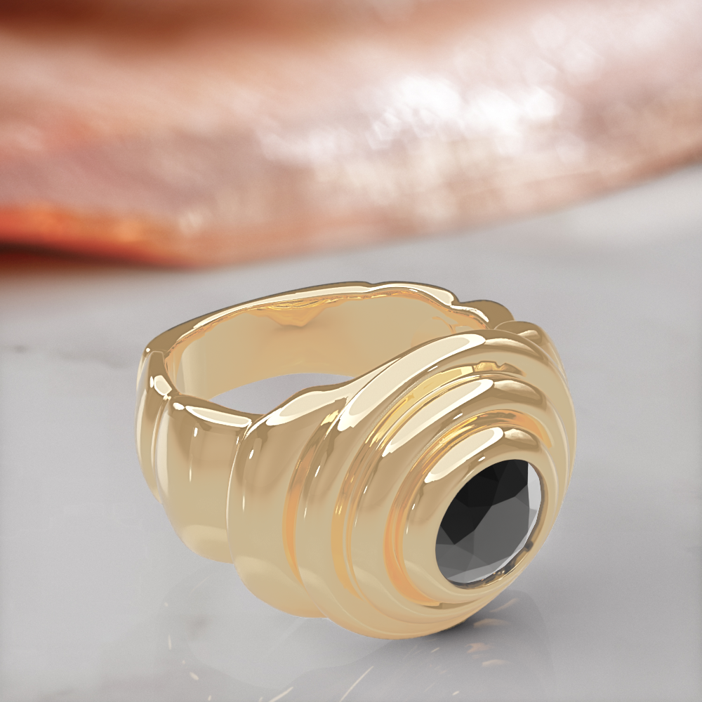 Gravitational Wave engagement ring in yellow gold, three-quarter view