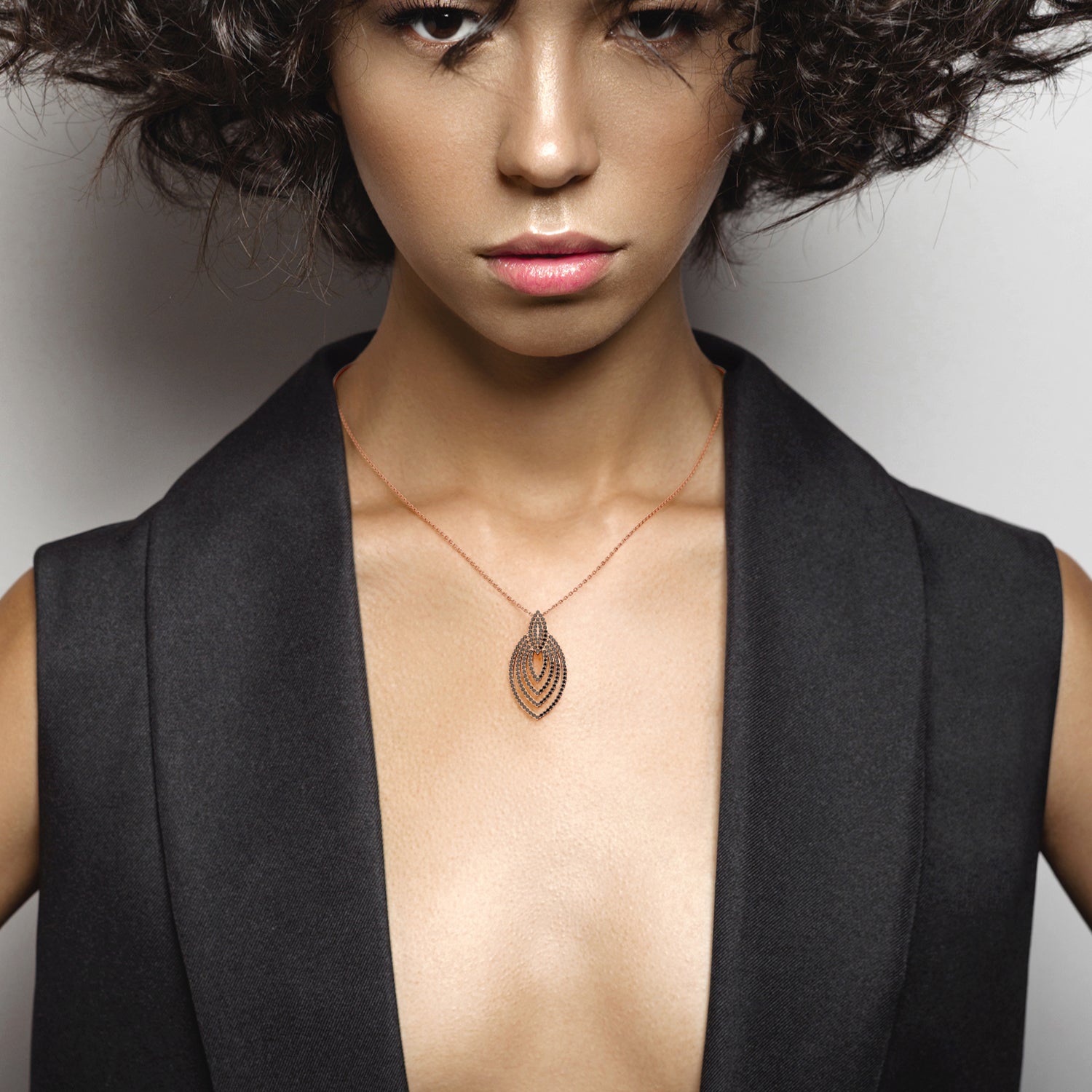 Natural Black Diamond Pendant with Necklace