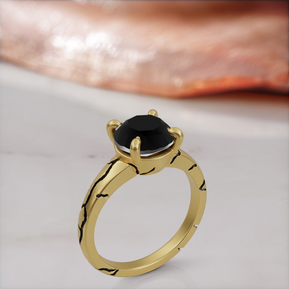 Kintsugi engagement ring in yellow gold, three-quarter view