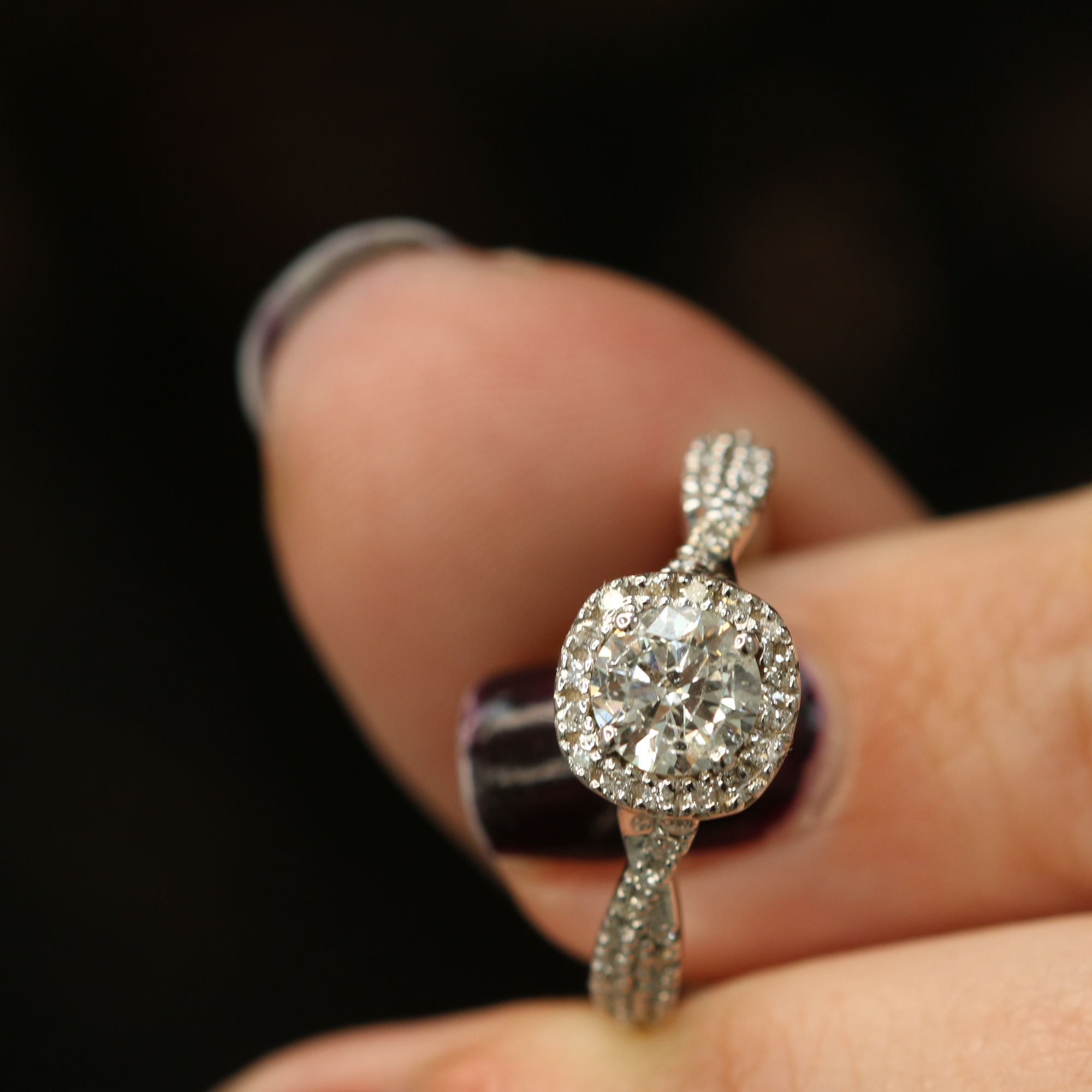 Twisted Natural Round cut Diamond Engagement Ring