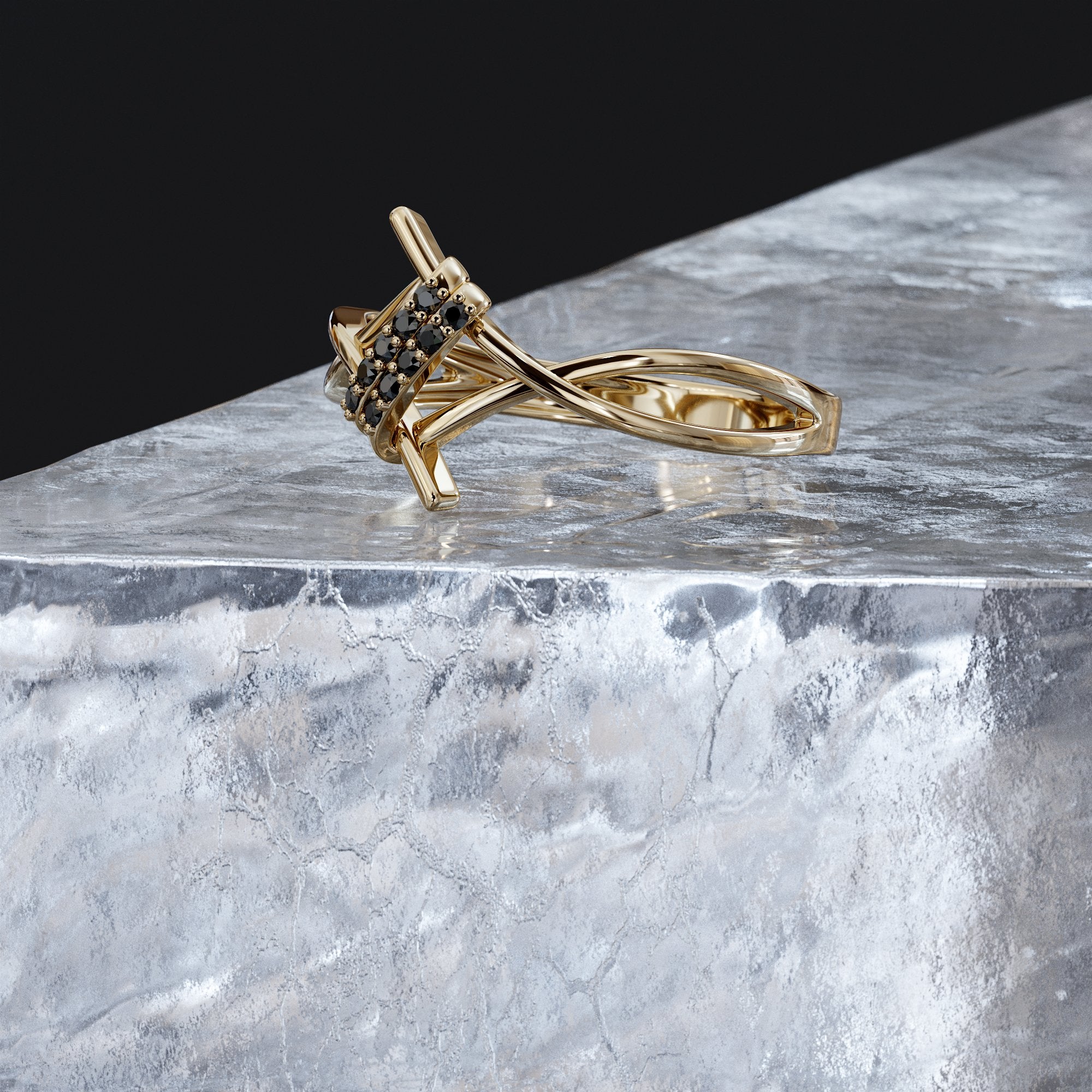 Barbed Natural Black Diamond Ring