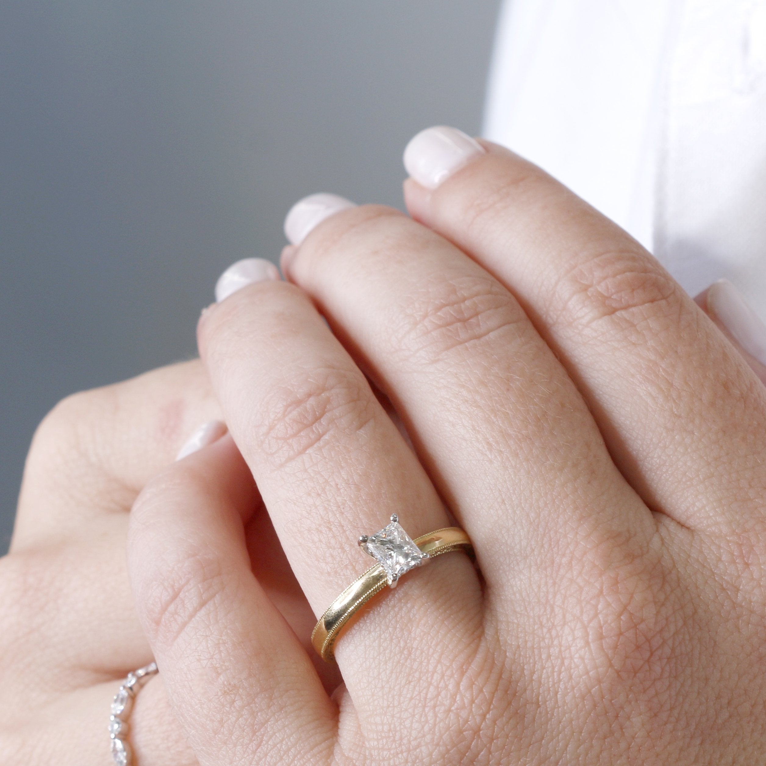 Art-Deco Natural Princess Cut Diamond Engagement Set