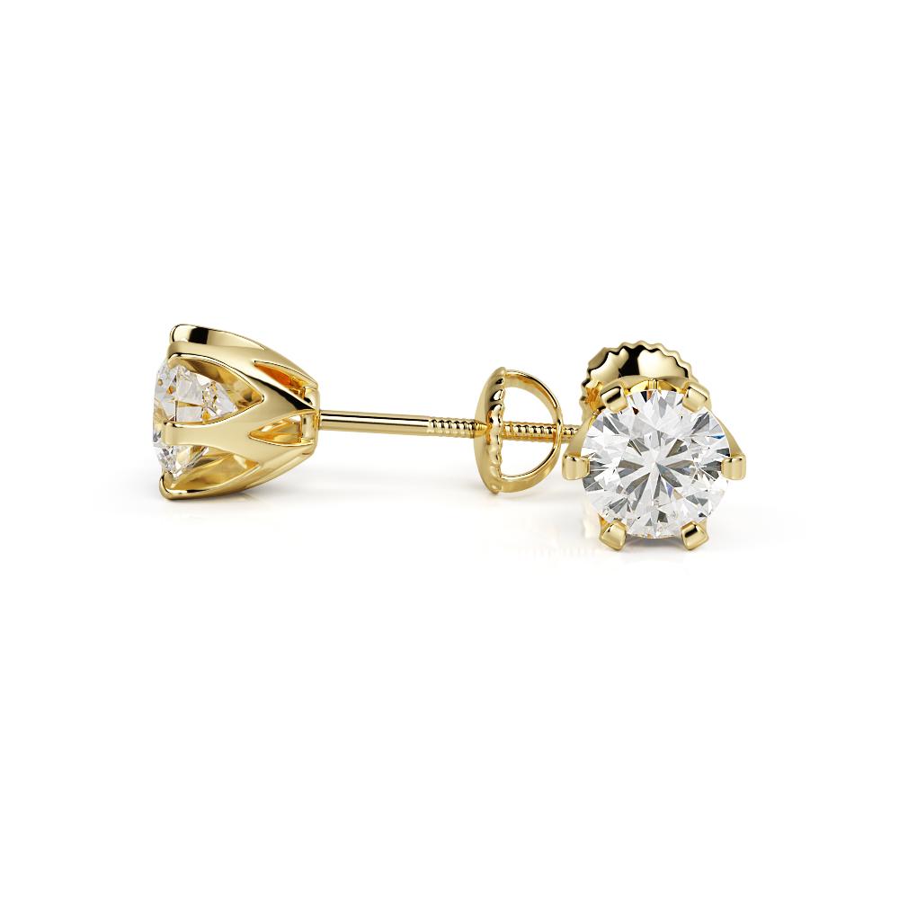 6 Prongs Artistian Solitaire Earrings Natural Diamonds in Yellow Gold