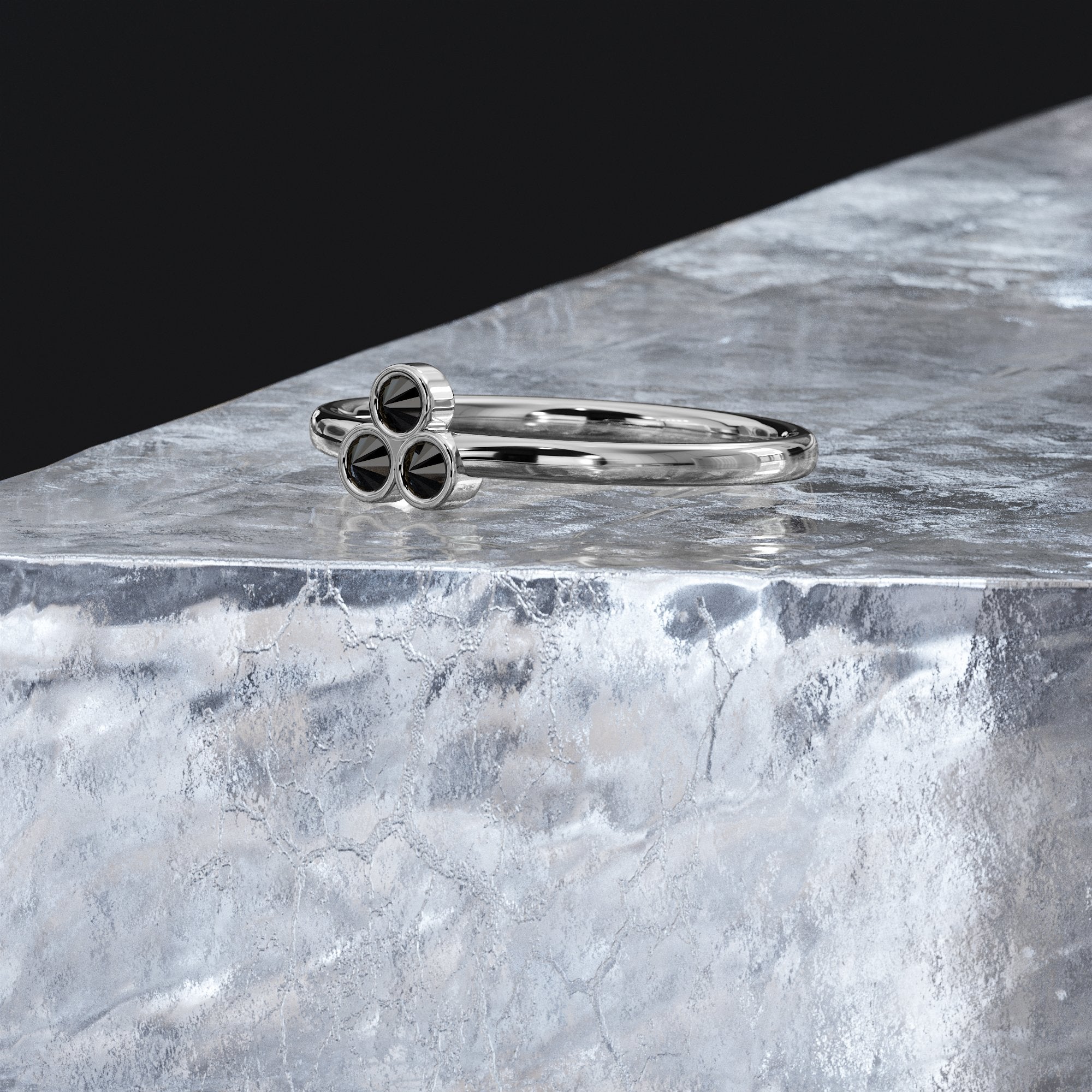 Wild's Triplet - Inverted Natural Black Diamond Ring