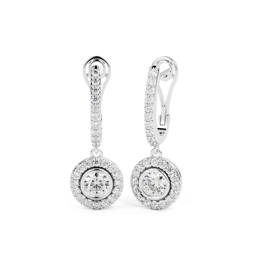 Halo Lever Back Earrings 1 Natural Diamonds in White Gold