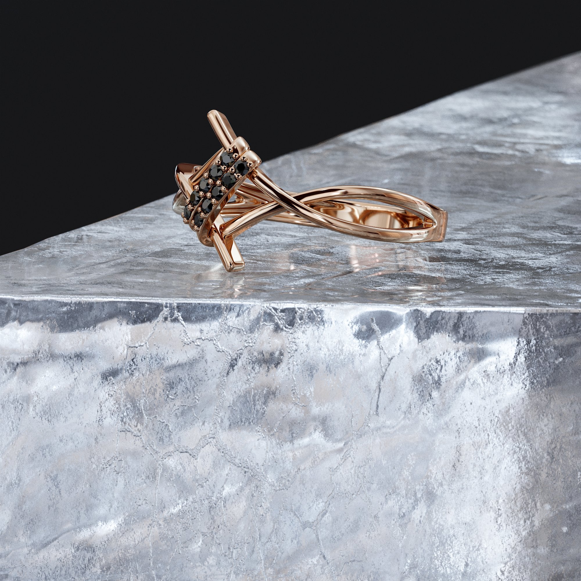 Ghost of Jupiter - Barbed Natural Black & White Diamond Ring