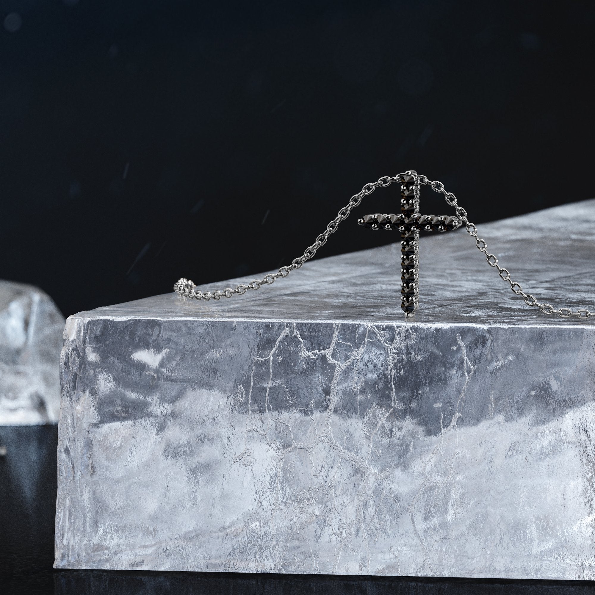 Cross Natural Black Diamond Alternative Pendant with a White Necklace