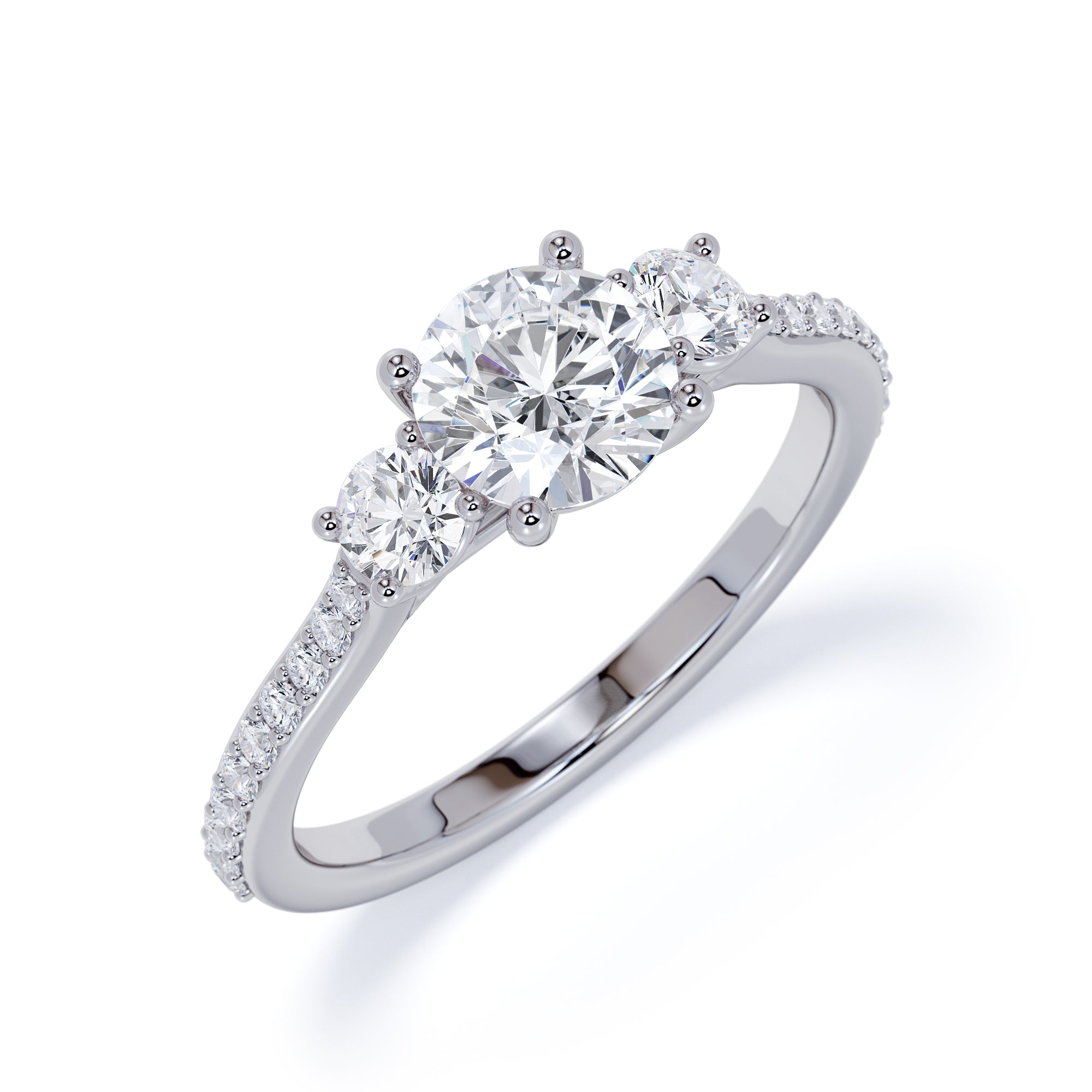 Three Stone Natural Round Diamond Engagement Ring