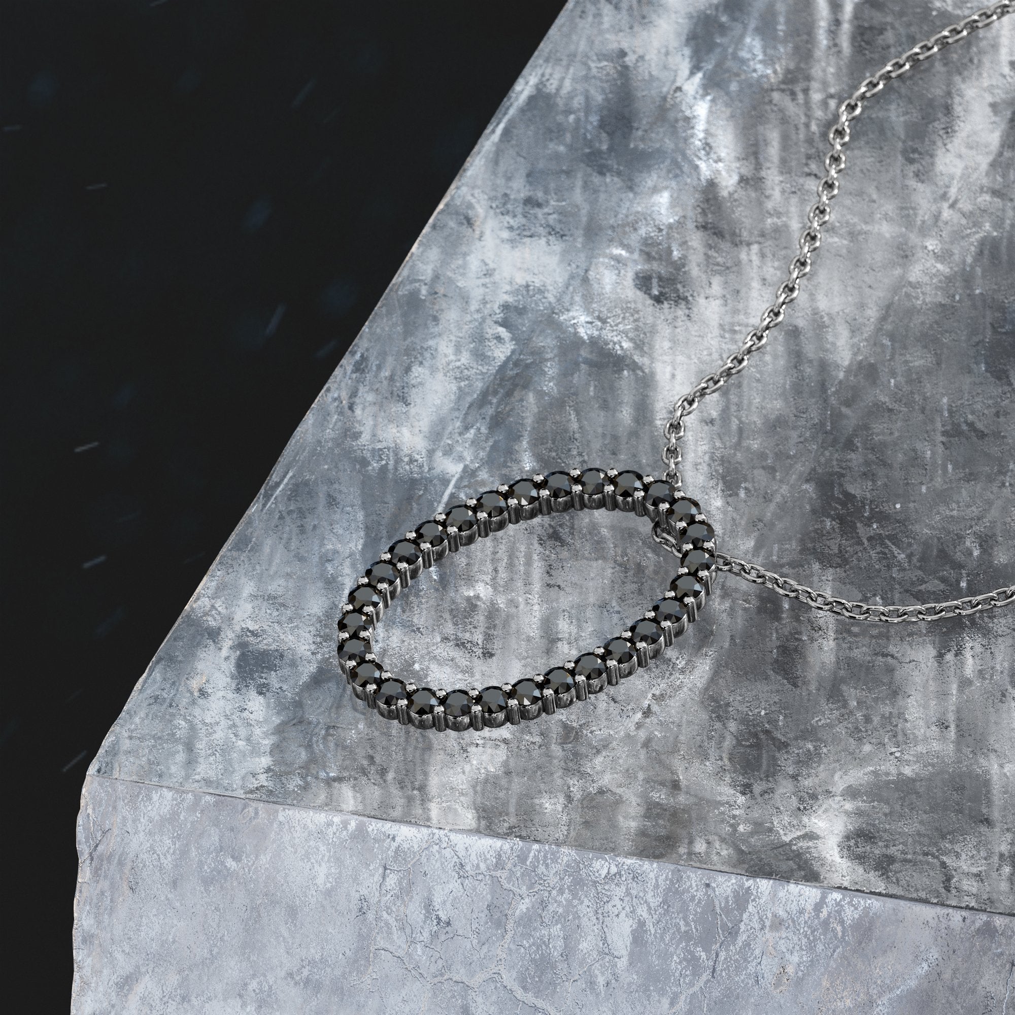 Oval Natural Black Diamond Alternative Pendant with a White Necklace