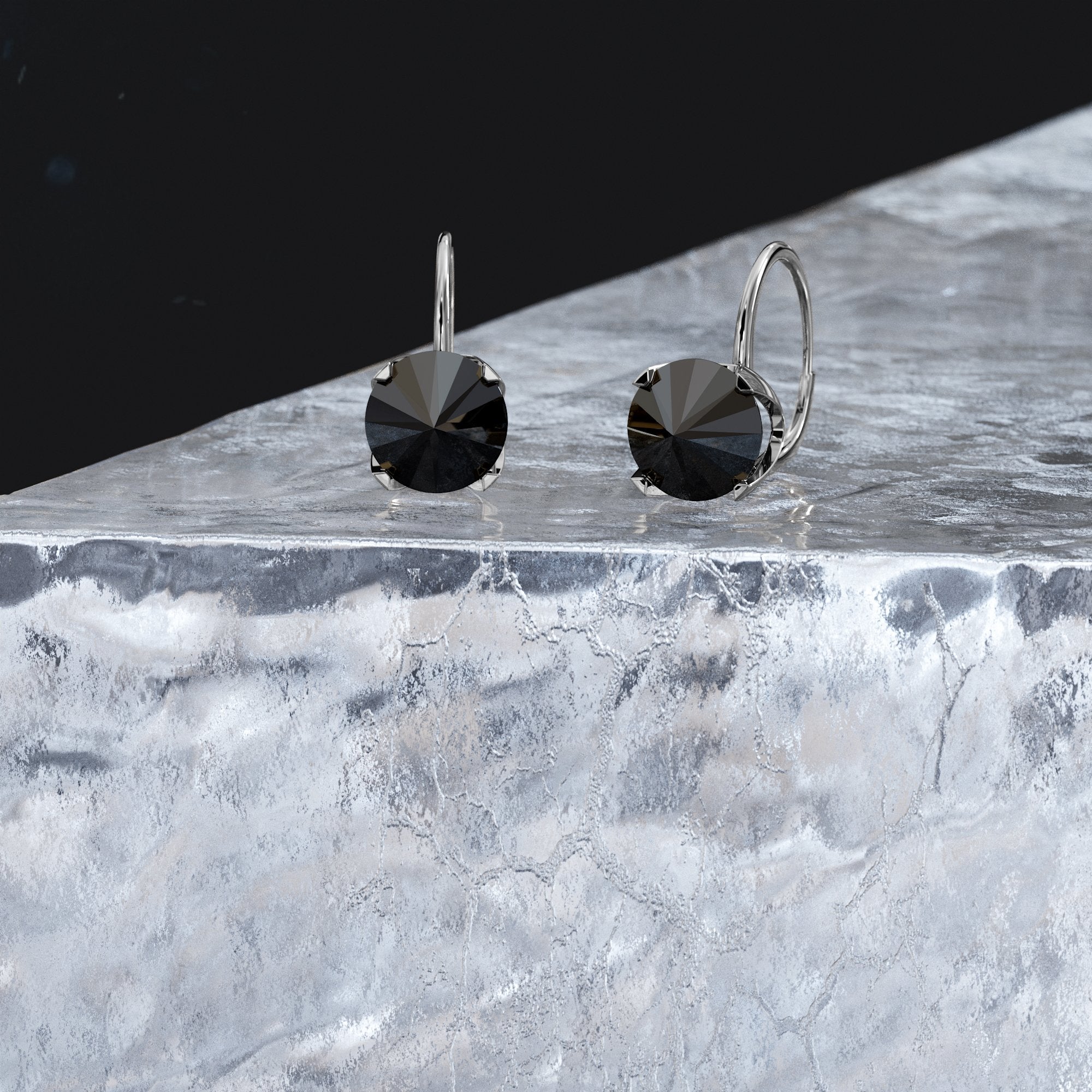 Natural Black Diamonds White Gold Alternative Earrings