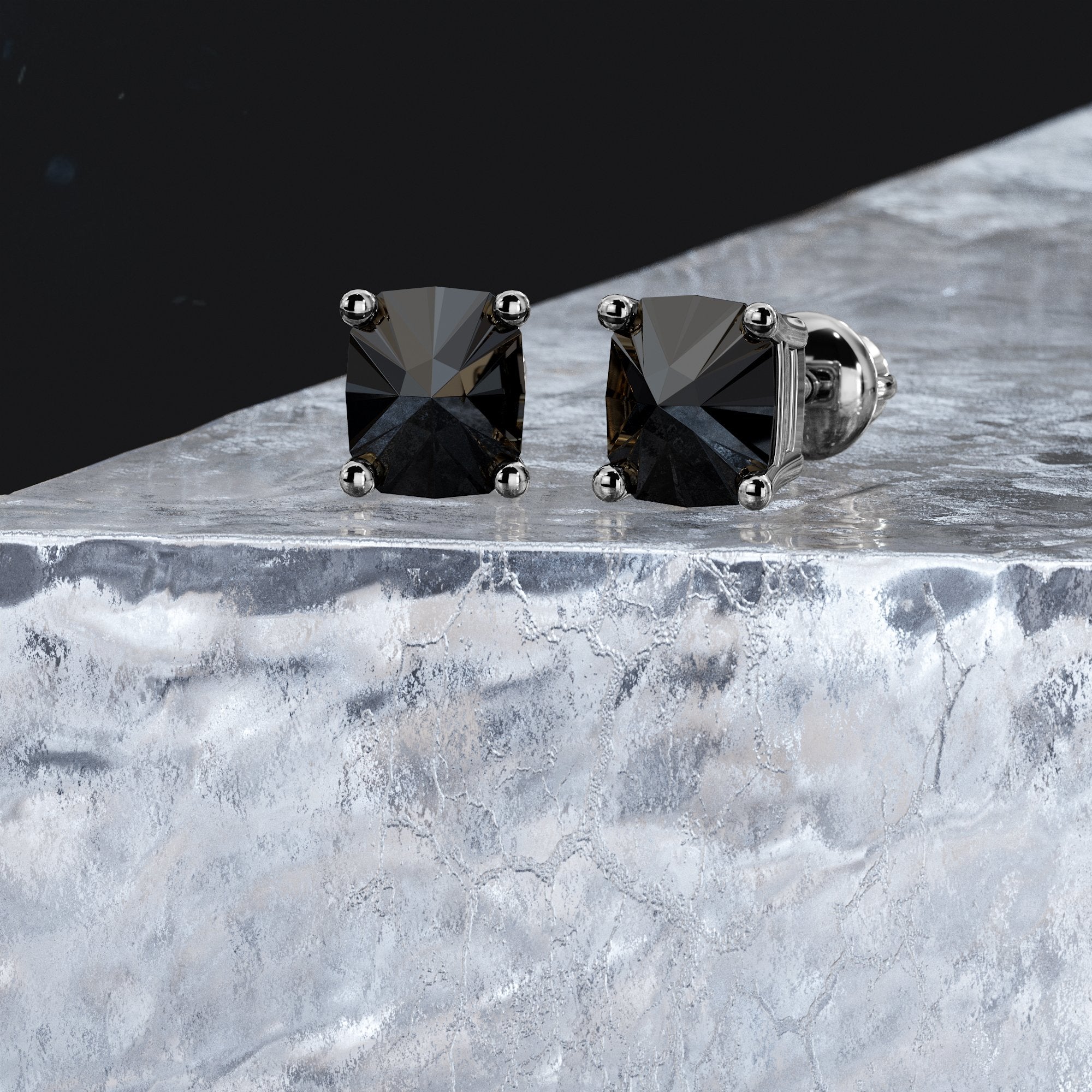 Cushion Cut Natural Black Diamonds White Gold Unique Earrings