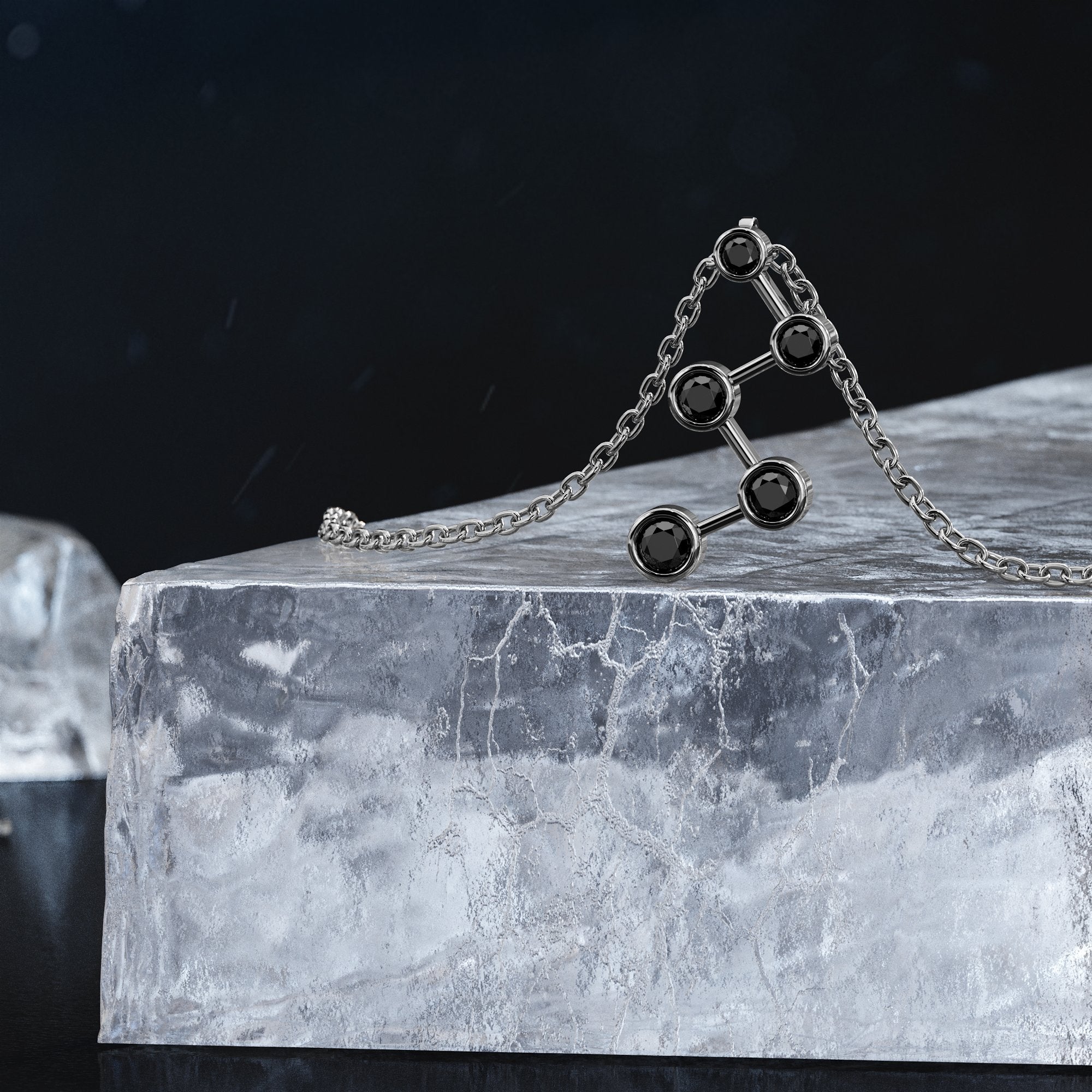 Molecule Natural Black Diamond Alternative Pendant with a White Necklace