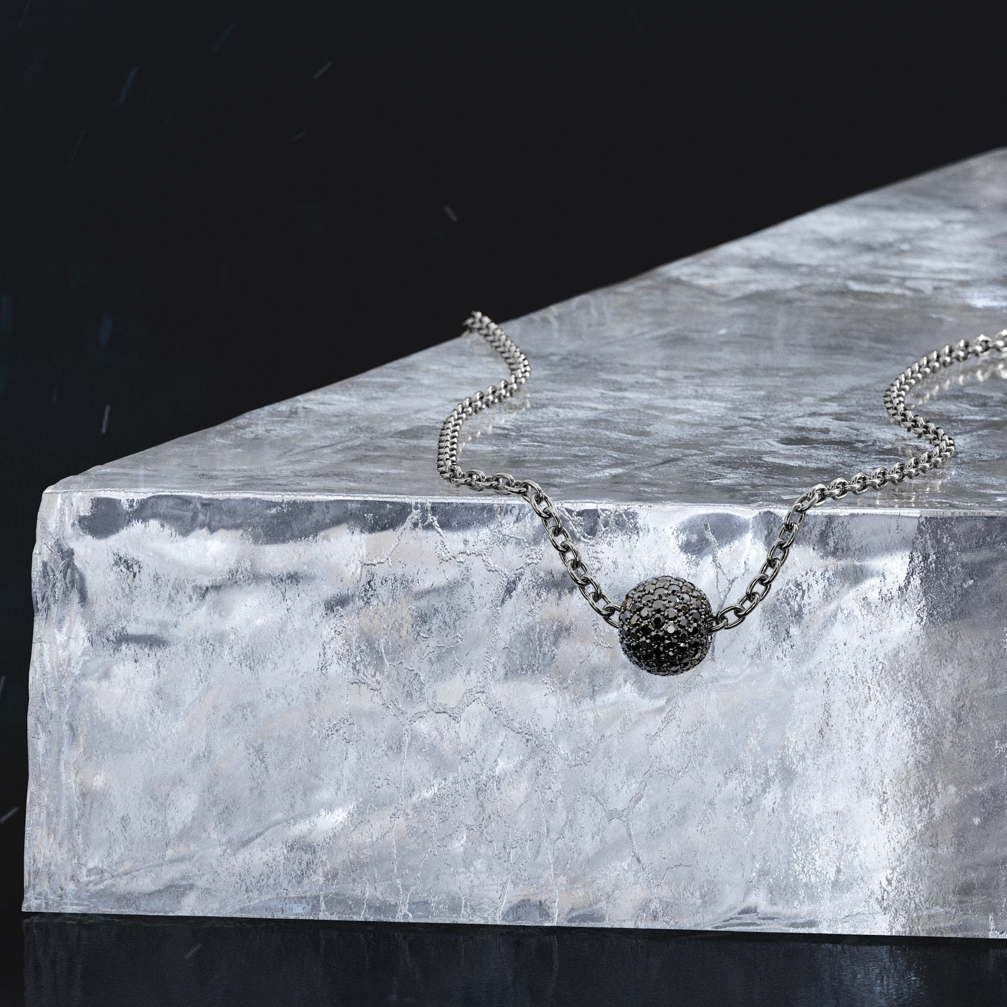 Natural Black Diamond Alternative Pendant with a White Necklace