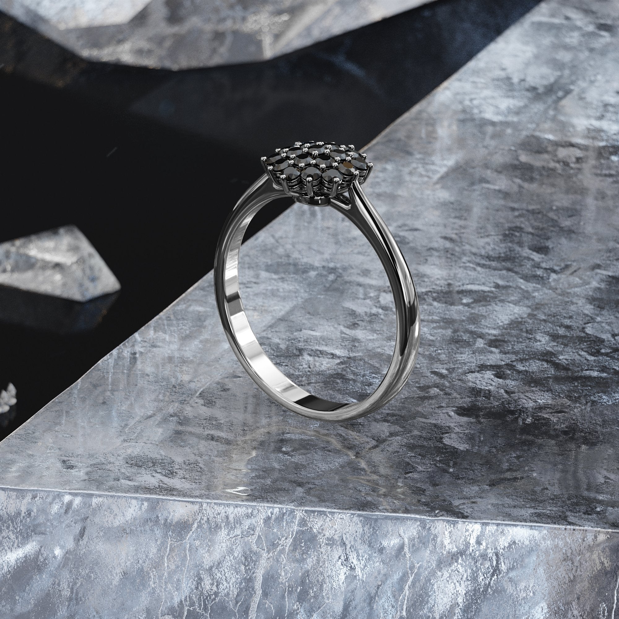 Draco - Cluster Natural Black Diamond Ring