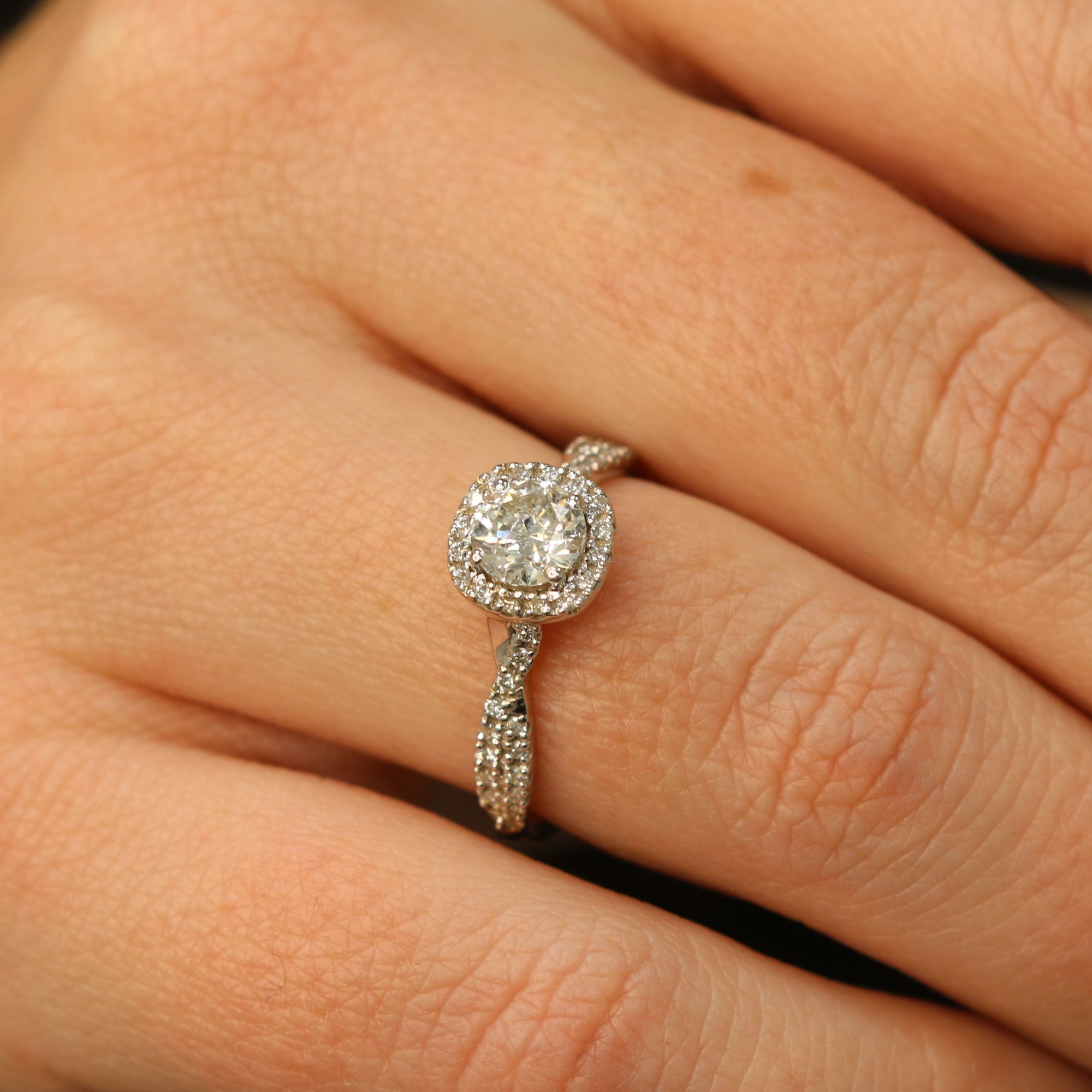 Twisted Natural Round cut Diamond Engagement Ring