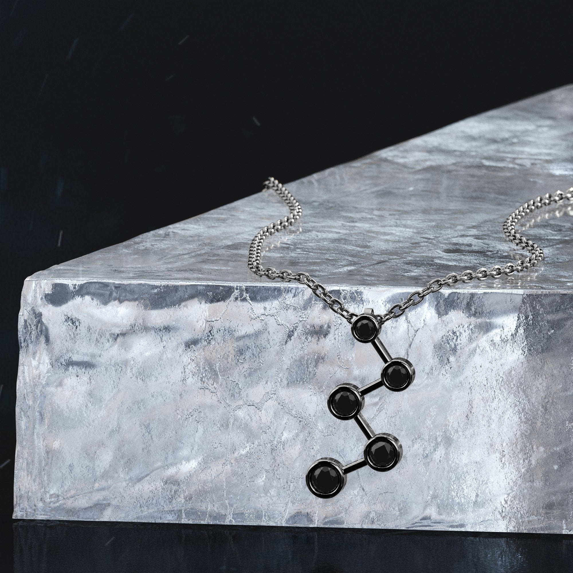 Molecule Natural Black Diamond Alternative Pendant with a White Necklace