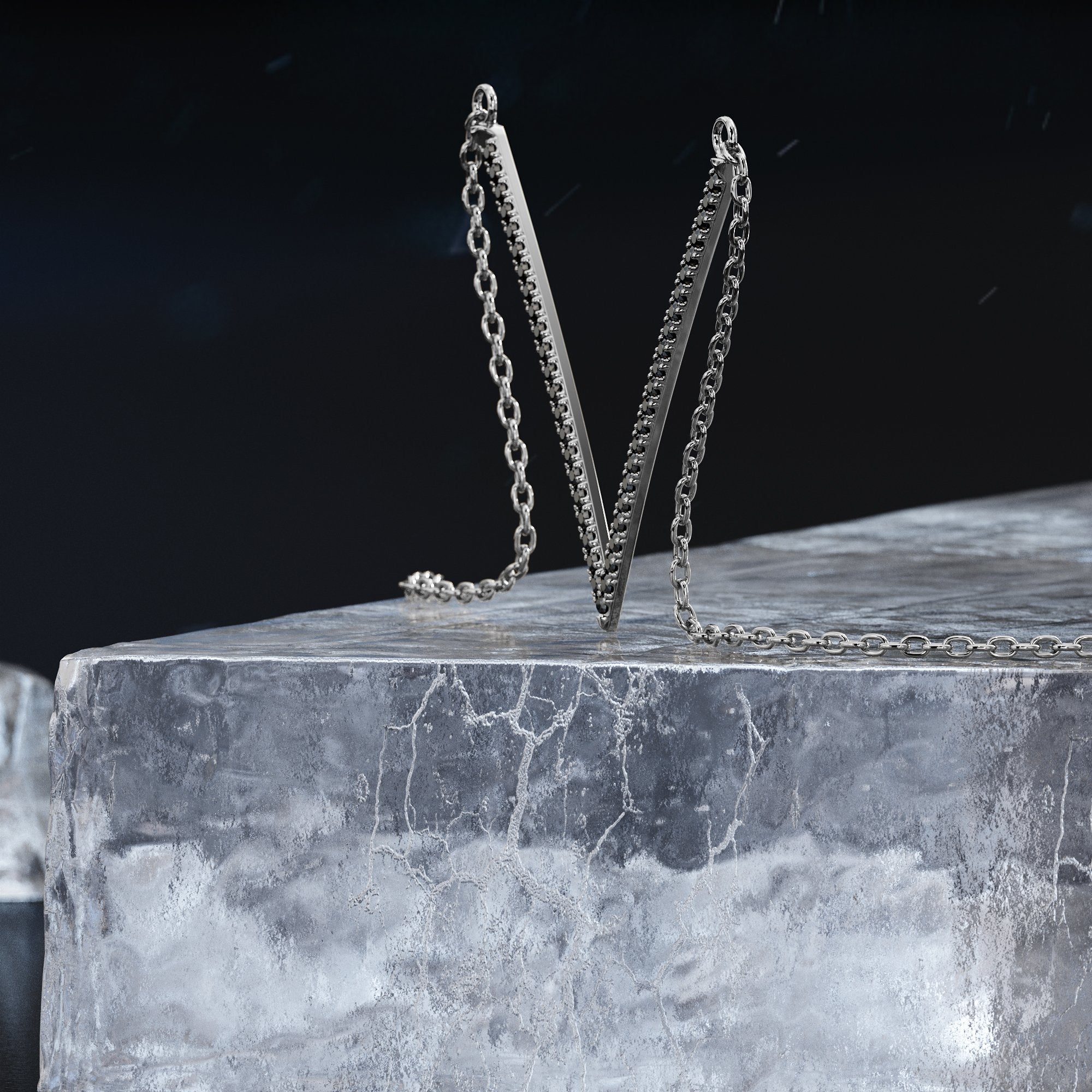 Chevron Natural Black Diamond Alternative Pendant with a White Necklace