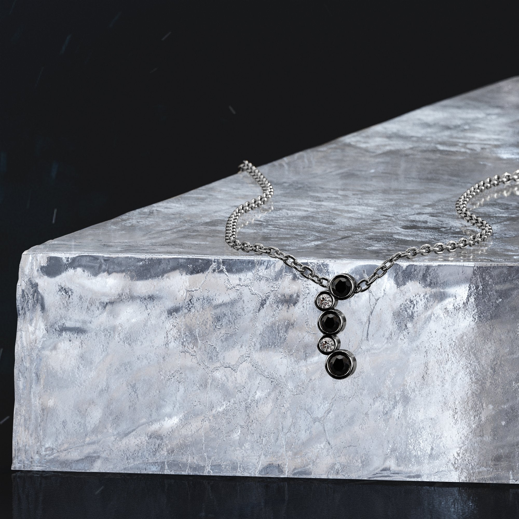 Natural Black & White Diamond Alternative Pendant with a White Necklace