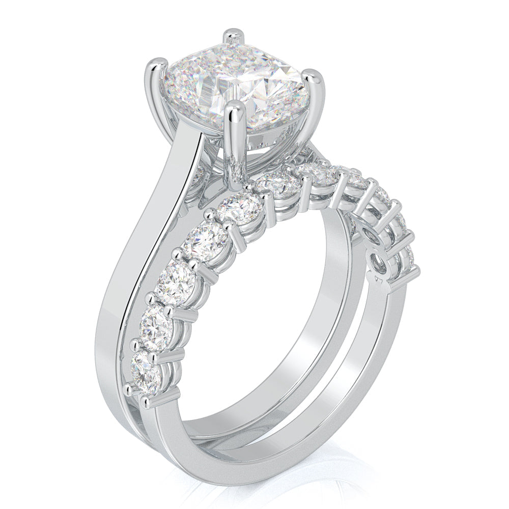 Solitaire NaturalCushion Cut & Half Eternity Diamond Bridal Set