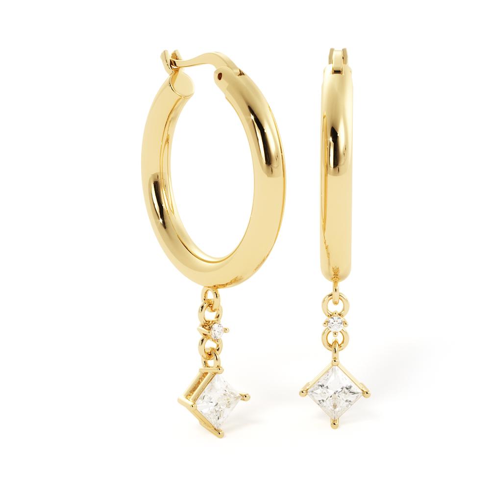 Art-Deco Dangle Square Diamonds Earrings Natural Diamonds in Yellow Gold