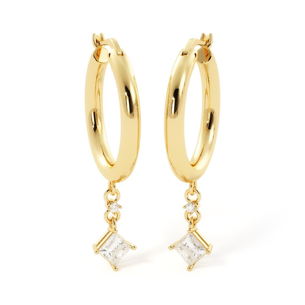 Art-Deco Dangle Square Diamonds Earrings Natural Diamonds in Yellow Gold