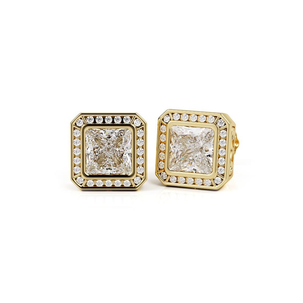 Vintage Solitaire Earrings 2 Natural Diamonds in Yellow Gold