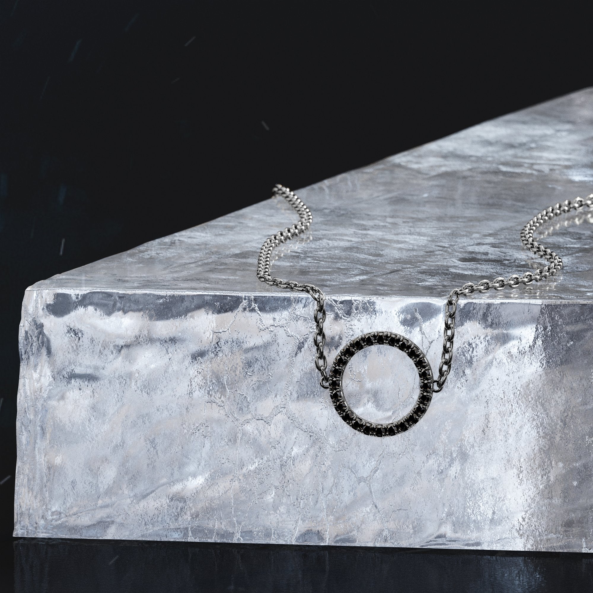 Natural Black Diamond Alternative Pendant with a White Necklace