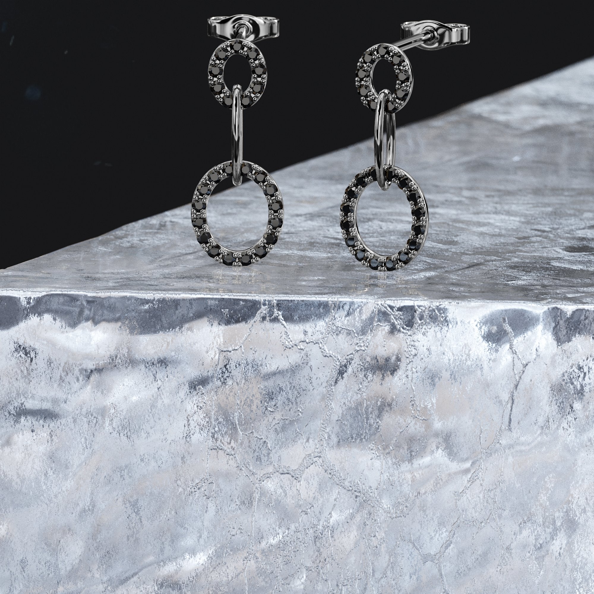 Dangle Natural Black Diamonds White Gold Unique Earrings