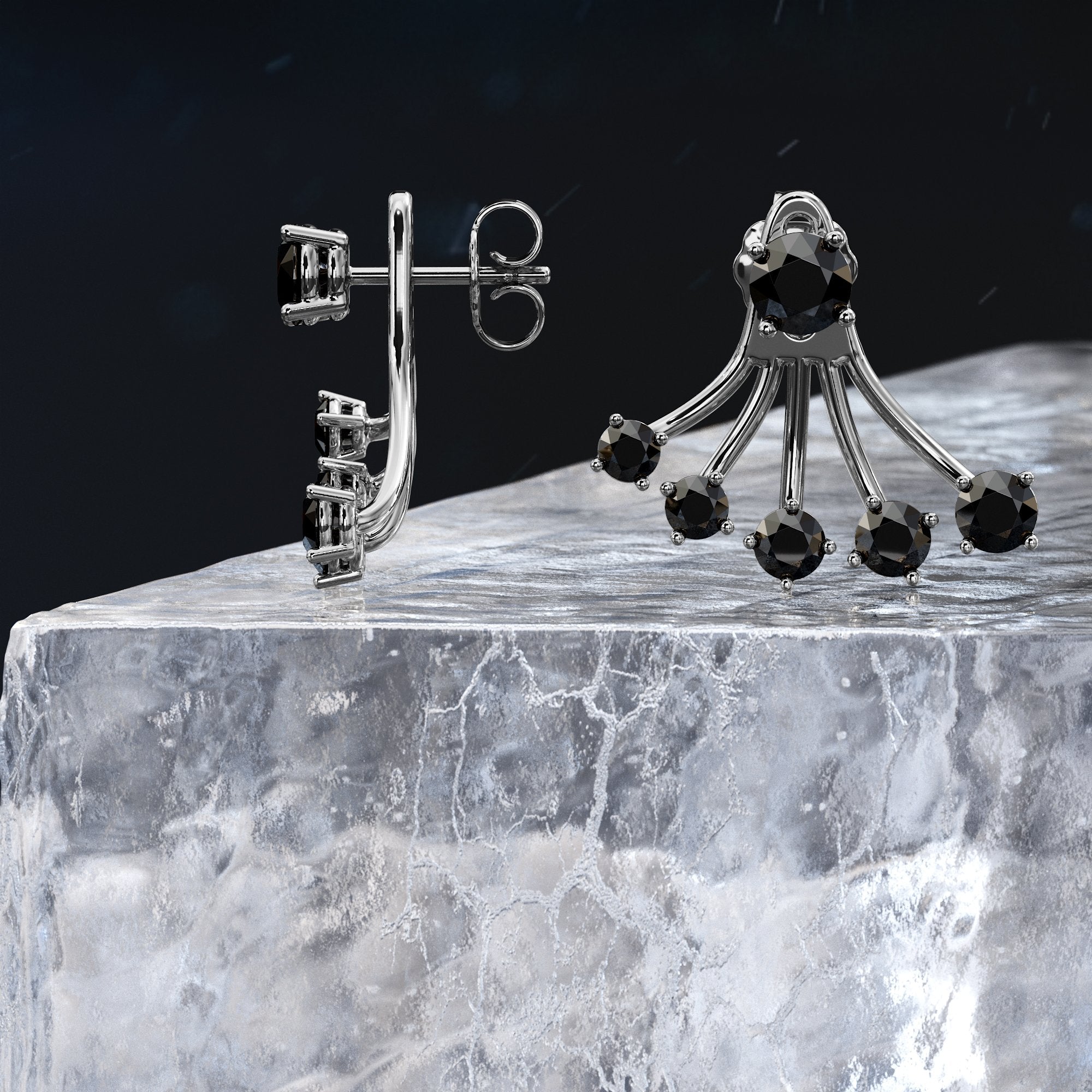 Waver Natural Black Diamonds White Gold Alternative Earrings