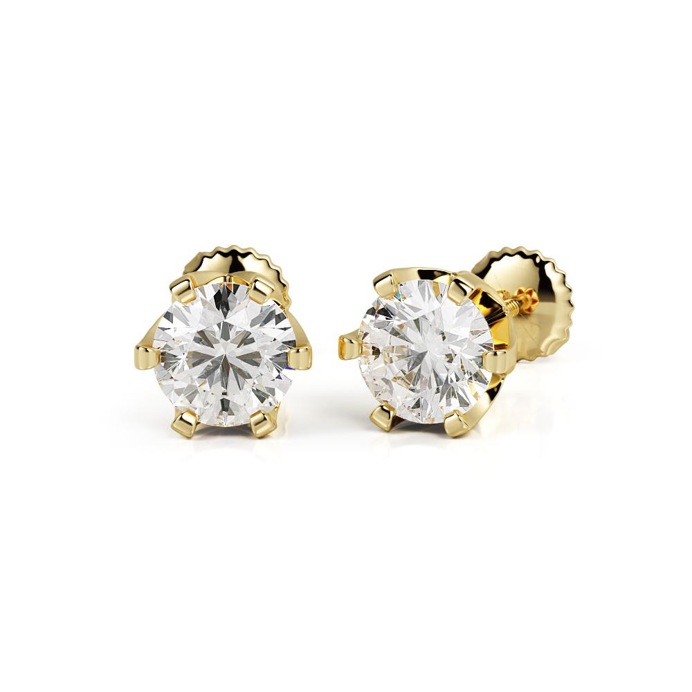 6 Prongs Artistian Solitaire Earrings Natural Diamonds in Yellow Gold