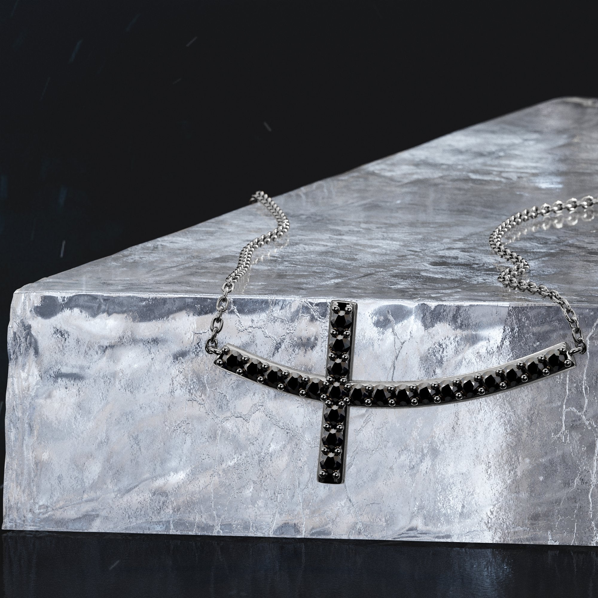 Cross Natural Black Diamond Alternative Pendant with a White Necklace