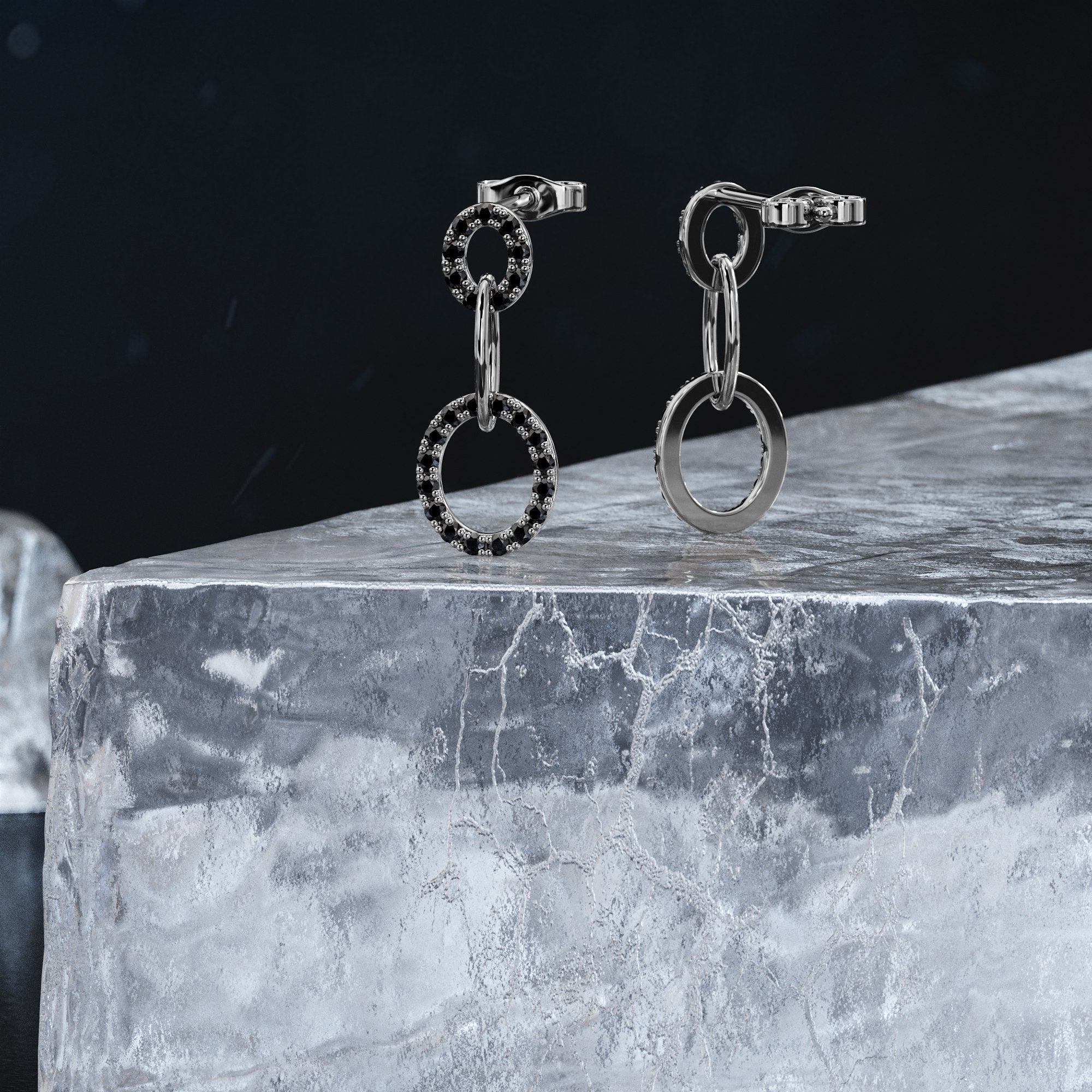 Dangle Natural Black Diamonds White Gold Unique Earrings