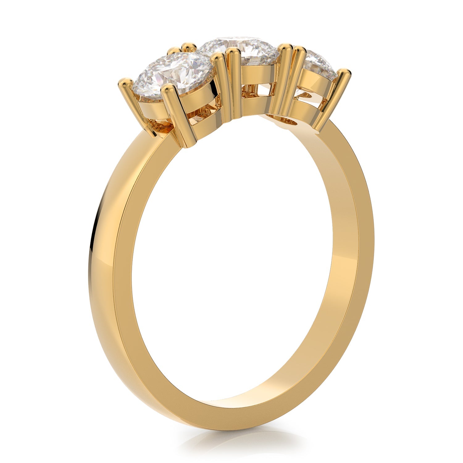 Three Stone Natural Round Cut Diamond Engagement Ring