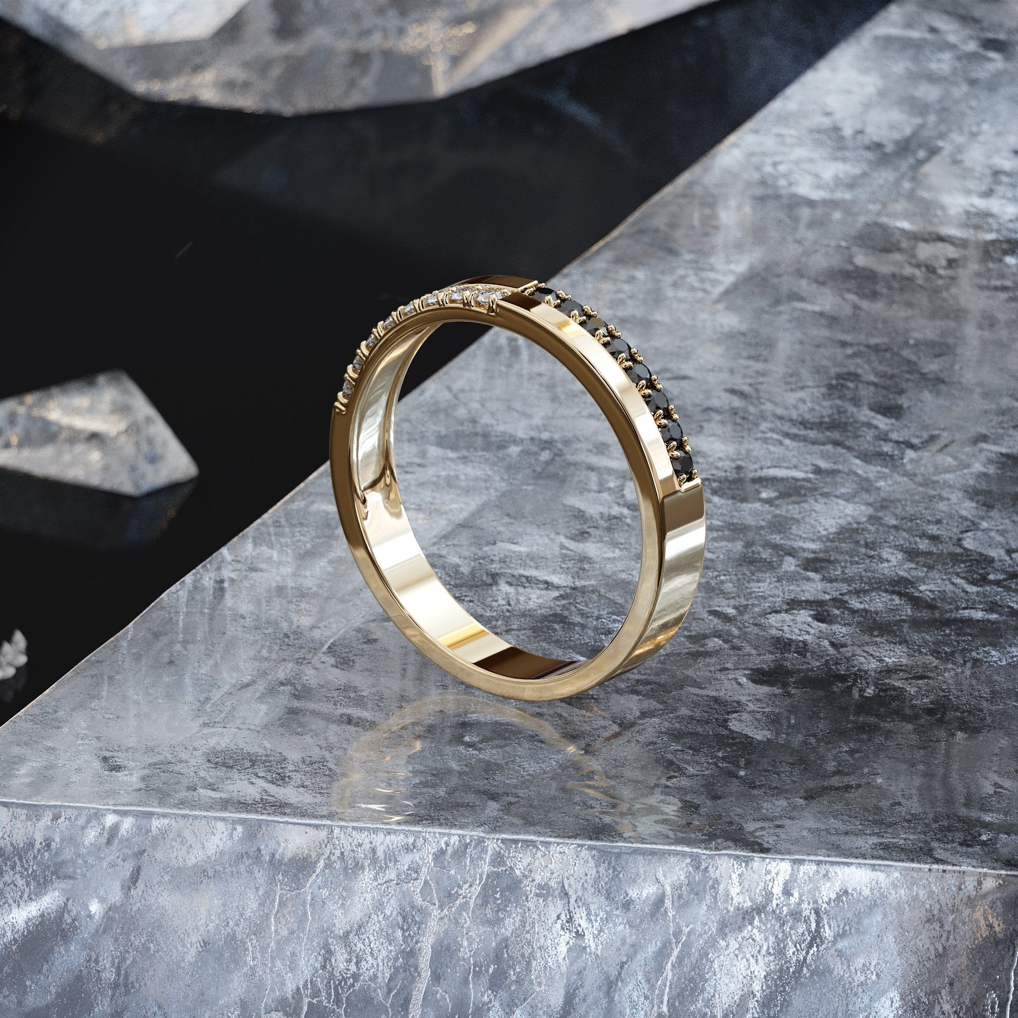 Miho - 2-Lines Natural Black & White Diamond Ring