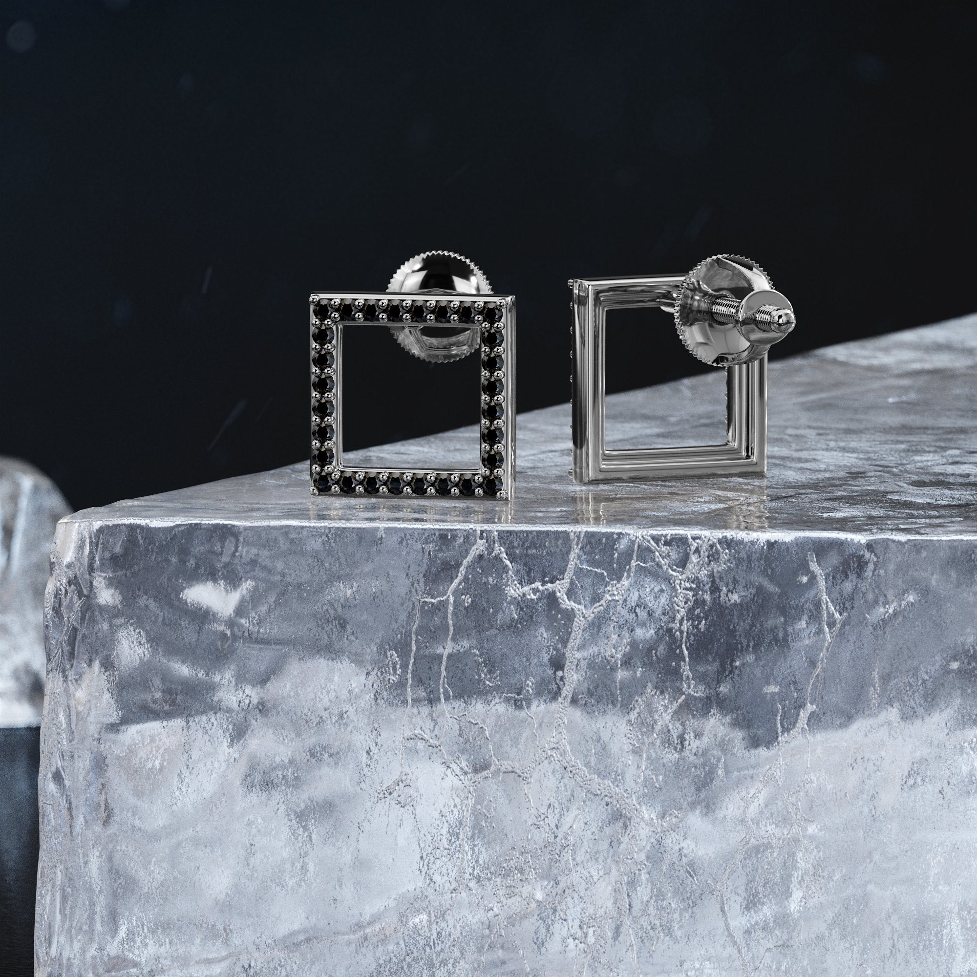 Natural Black Diamonds White Gold Unique Earrings