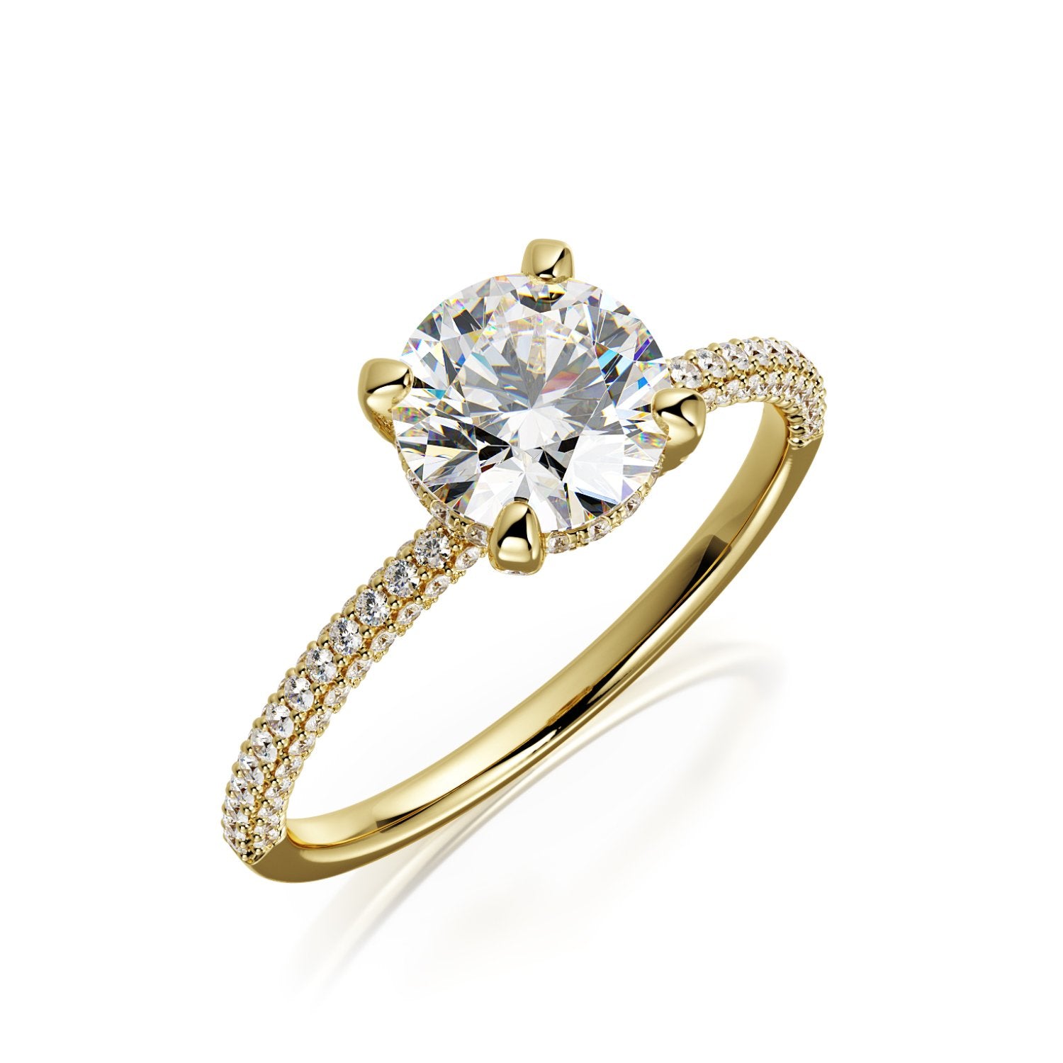 3-row band Natural Round  Diamond Engagement Ring