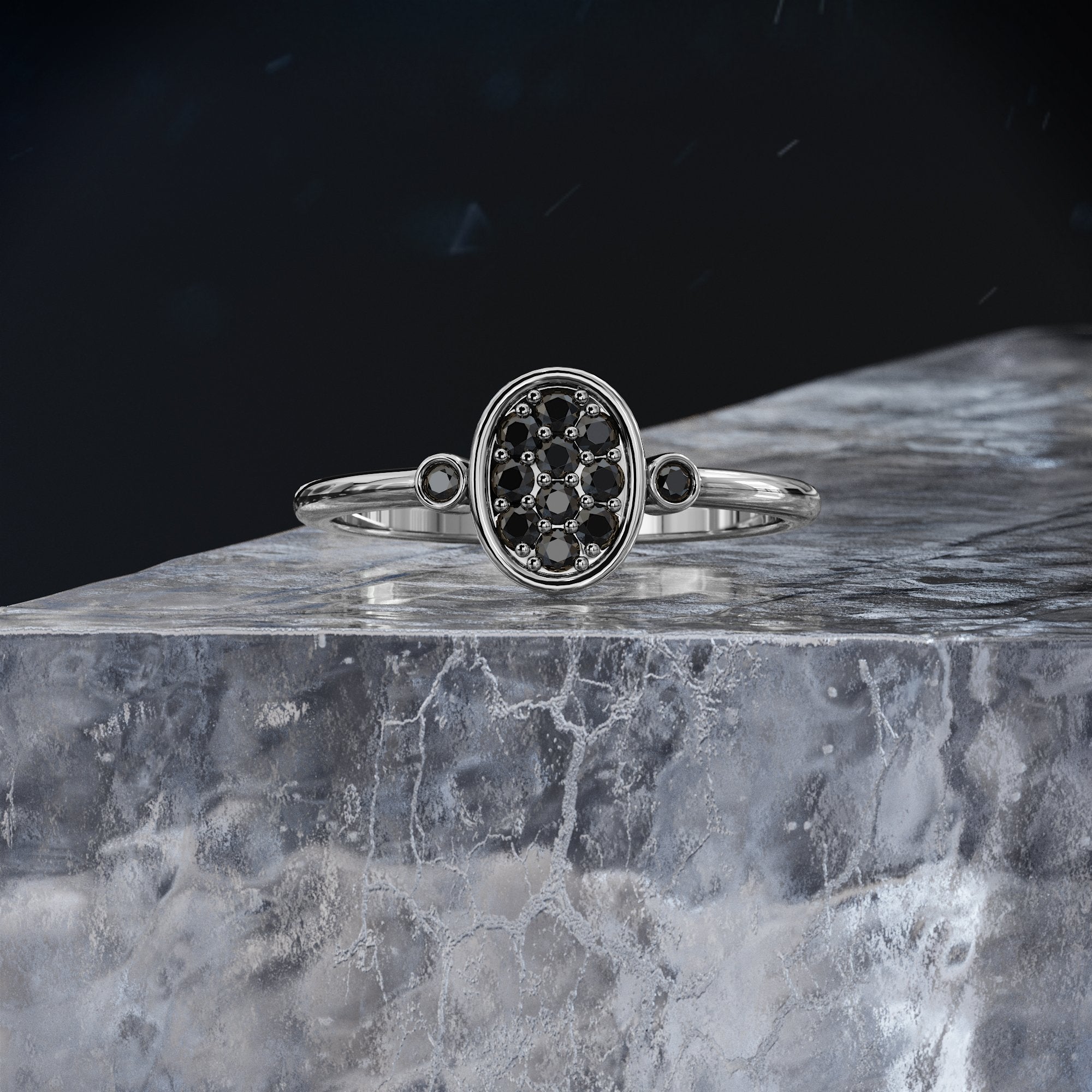 Atoms - Unique Wedding Ring with Round Cut Natural Black Diamonds