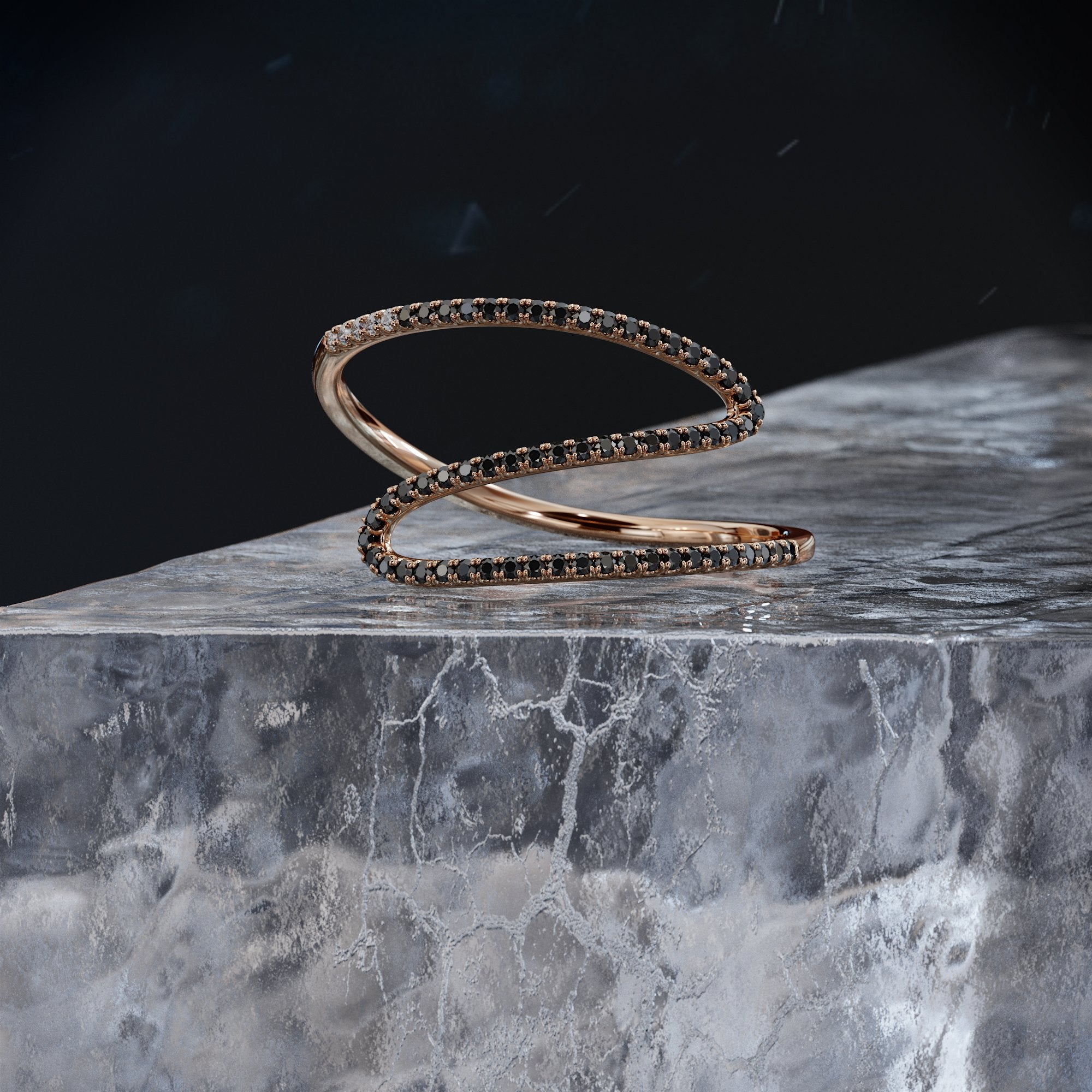 Silverline - Twisted Natural Black & White Diamond Ring