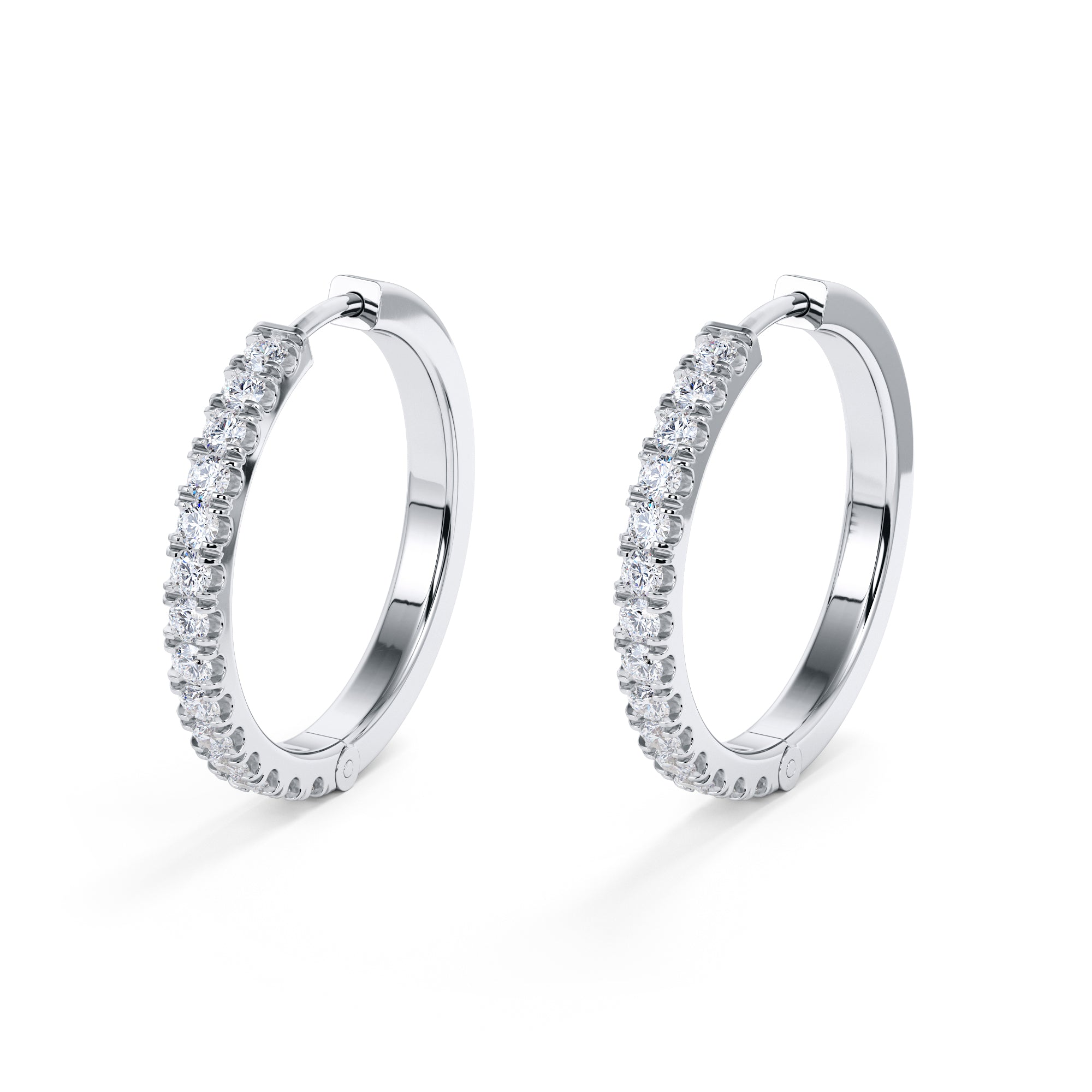 Hoop Lever Back Earrings Natural Diamonds in 14K Gold
