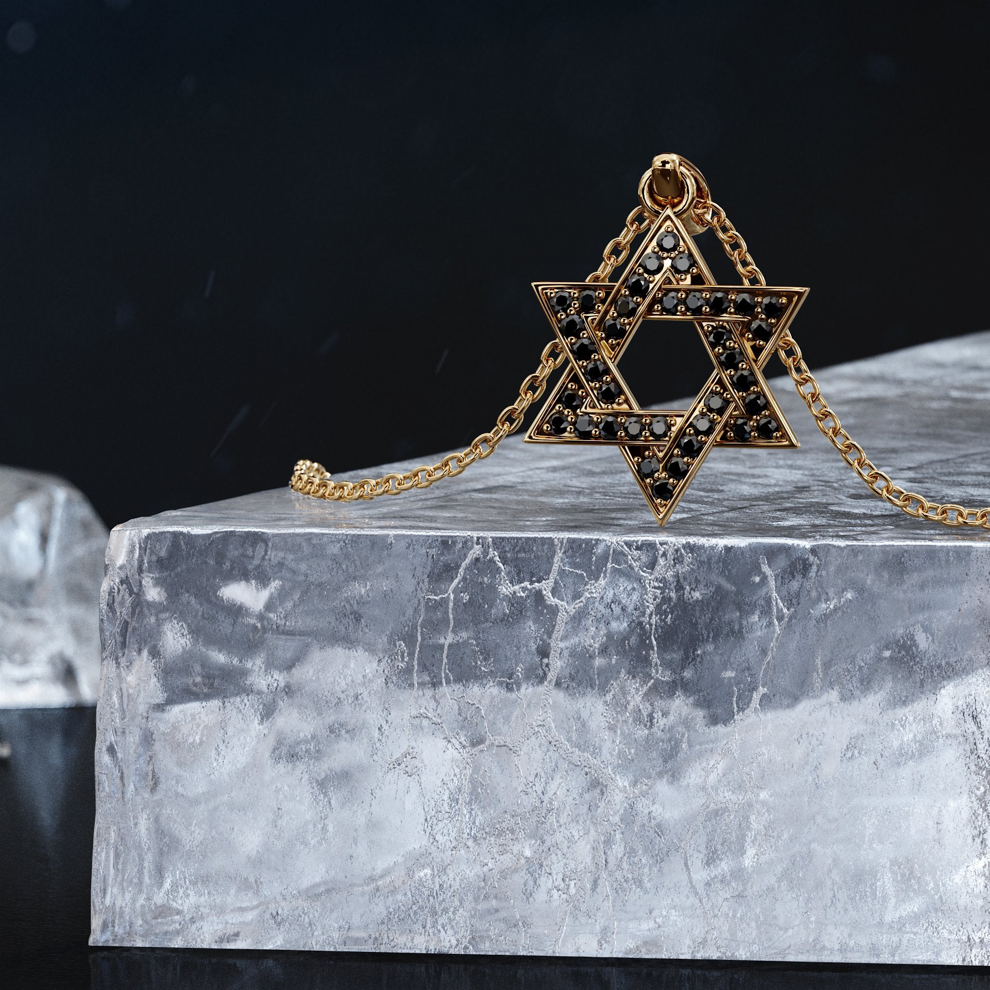 Star-of-David Natural Black Diamond Alternative Pendant with a Yellow Necklace